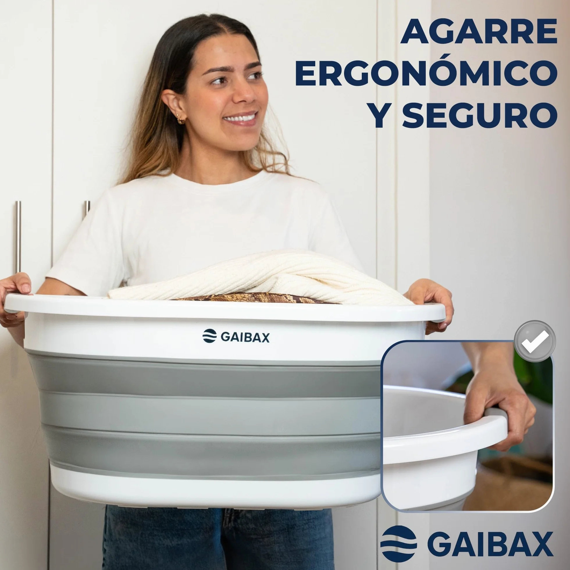 Cesto Ropa Plegable 37L Gran Capacidad Multiuso Colada Almacenaje Hogar Camping Blanco Gris