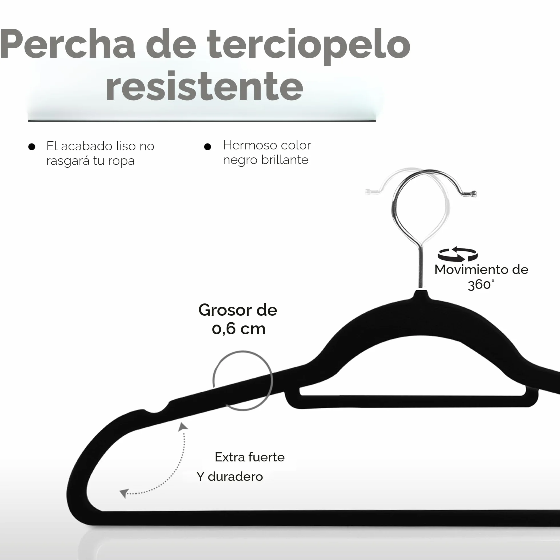 Perchas de Terciopelo Utopia Home con Tie Bar - Antideslizantes - Negro (Paquete de 50)