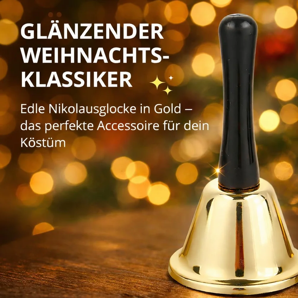 TK Gruppe Timo Klingler Campana de Navidad de Papá Noel, Dorada, Accesorio para Disfraz (1 Unidad)