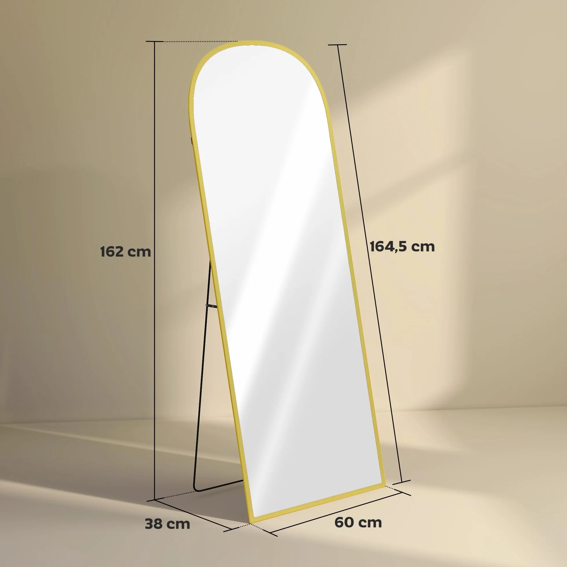 HOMCOM Espejo de Pie Cuerpo Entero de Aleación de Aluminio Espejo de Pared con 2 Formas de Uso Rectangular 60x1,5x165 cm Dorado