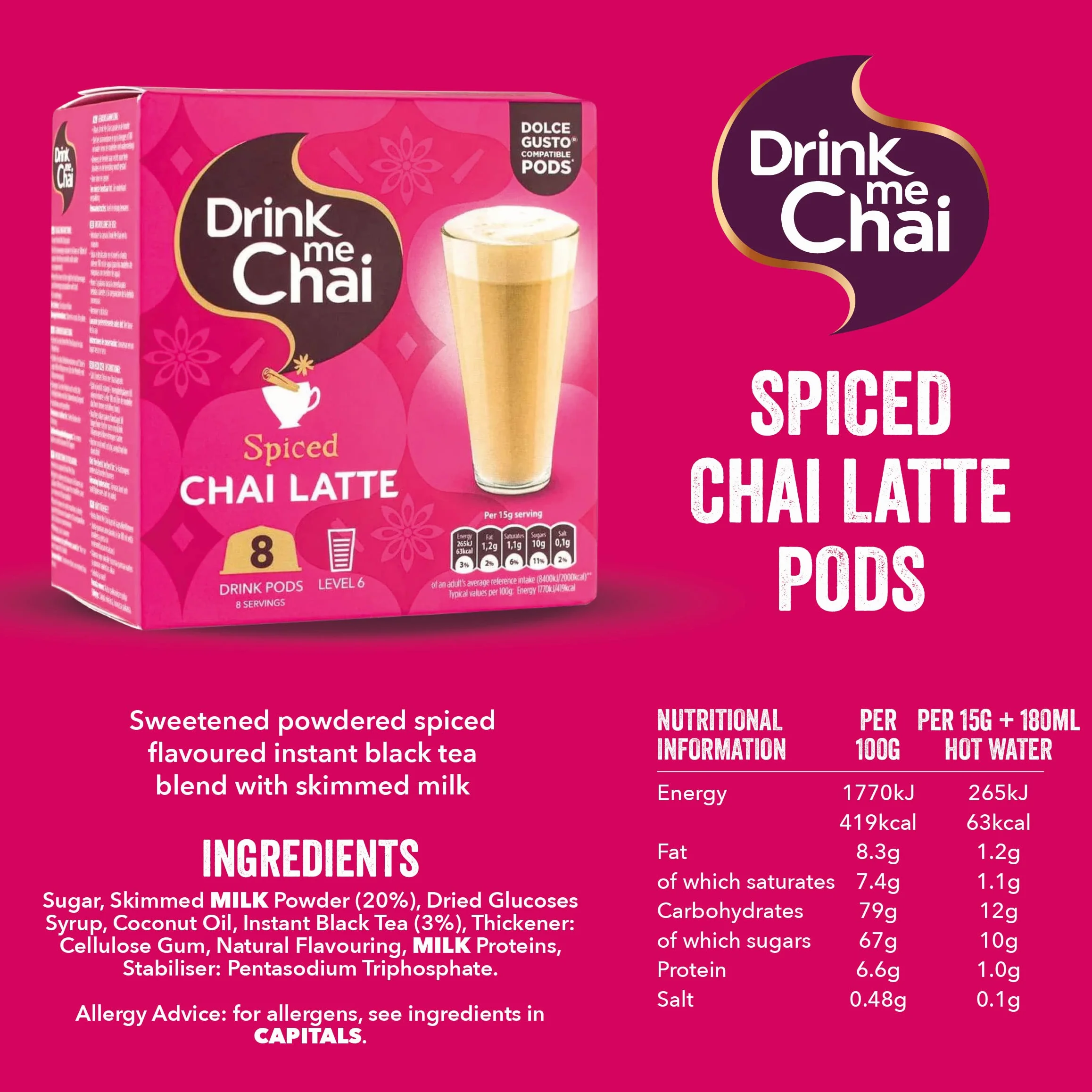 Drink Me Chai Chai Latte Especias Cápsulas Dolce Gusto 8 Cápsulas x 5 Cajas 40 Porciones