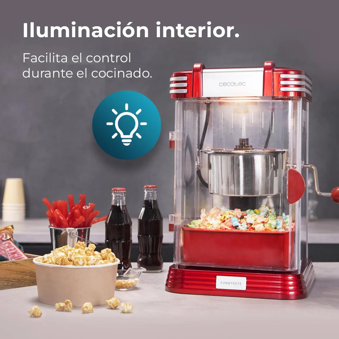 Cecotec Máquina de Palomitas Eléctrica Fun&Taste P´Corn Classic 300 W Acero Inoxidable 500 ml