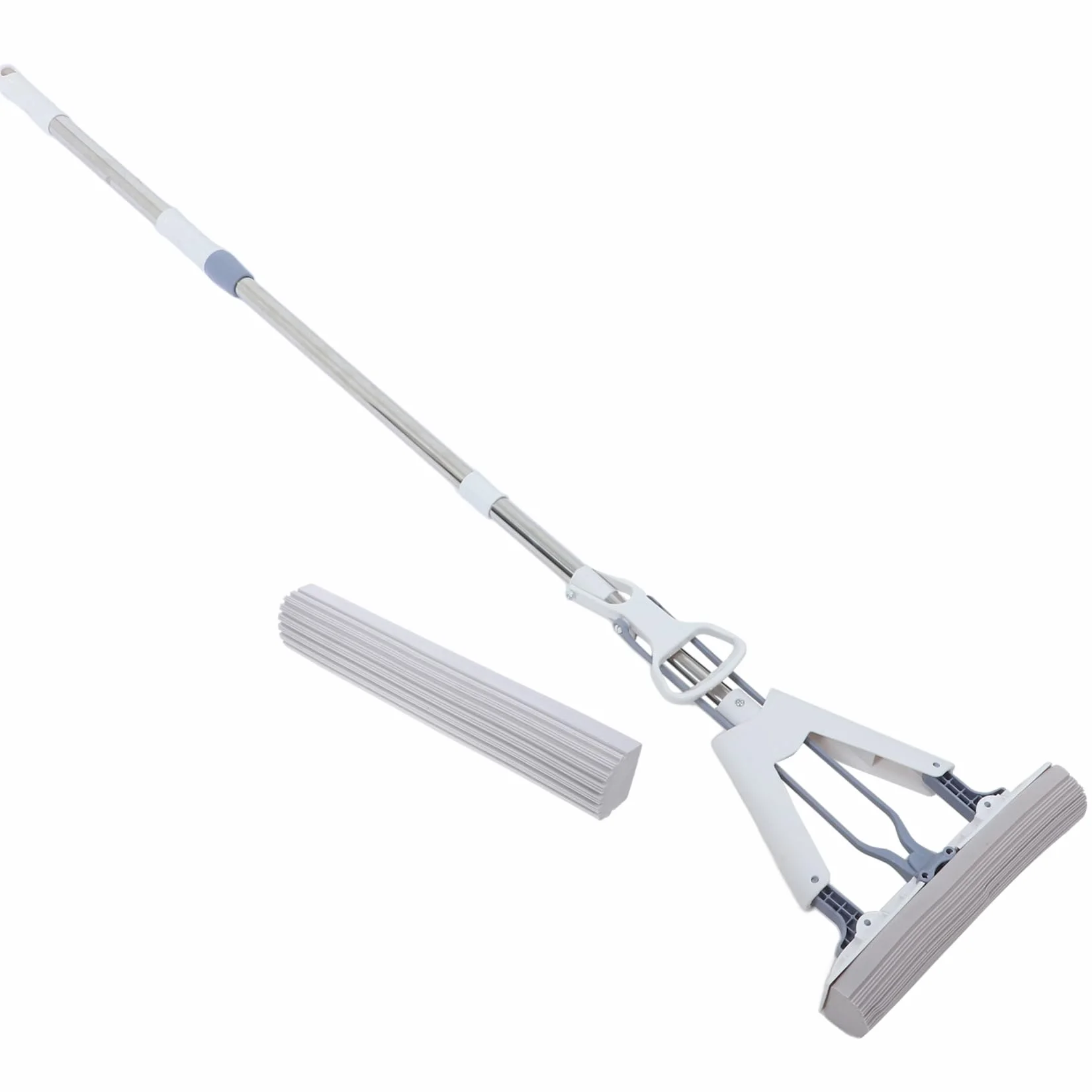 Fregona de Esponja Plegable de 28cm Blanco para Limpieza Doméstica | Acero Inoxidable, Abs y Collodion, Uso en Mármol y Azulejos, Recambio Sencillo de Cabezal