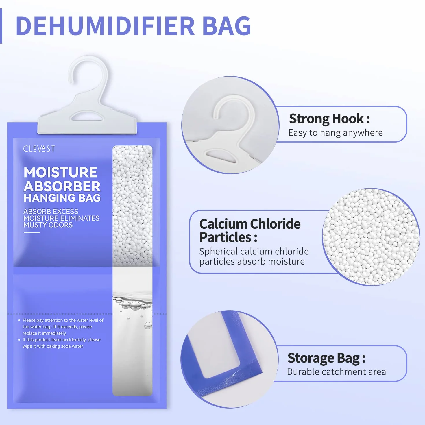 CLEVAST Deshumidificador Armario, Absorbentes de Humedad para Colgar, Eliminador de Humedad para Armarios, Baño, Garaje, Caravana
