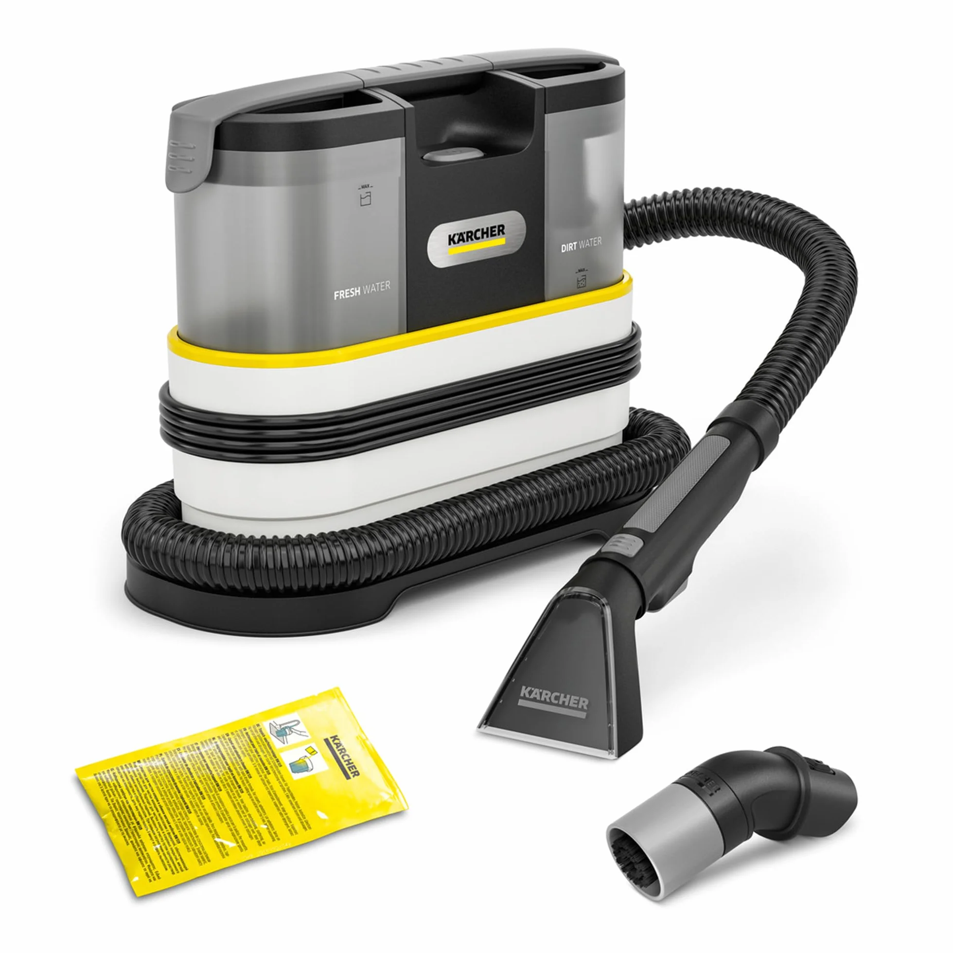 Kärcher lava-aspiradora SE 2 Spot Care, potencia: 450 W, depósito de agua limpia: 1,5 l, superficie: 2,89 m², peso: 4,2 kg, boquilla para tapicerías, boquilla para manchas, limpiador RM 519