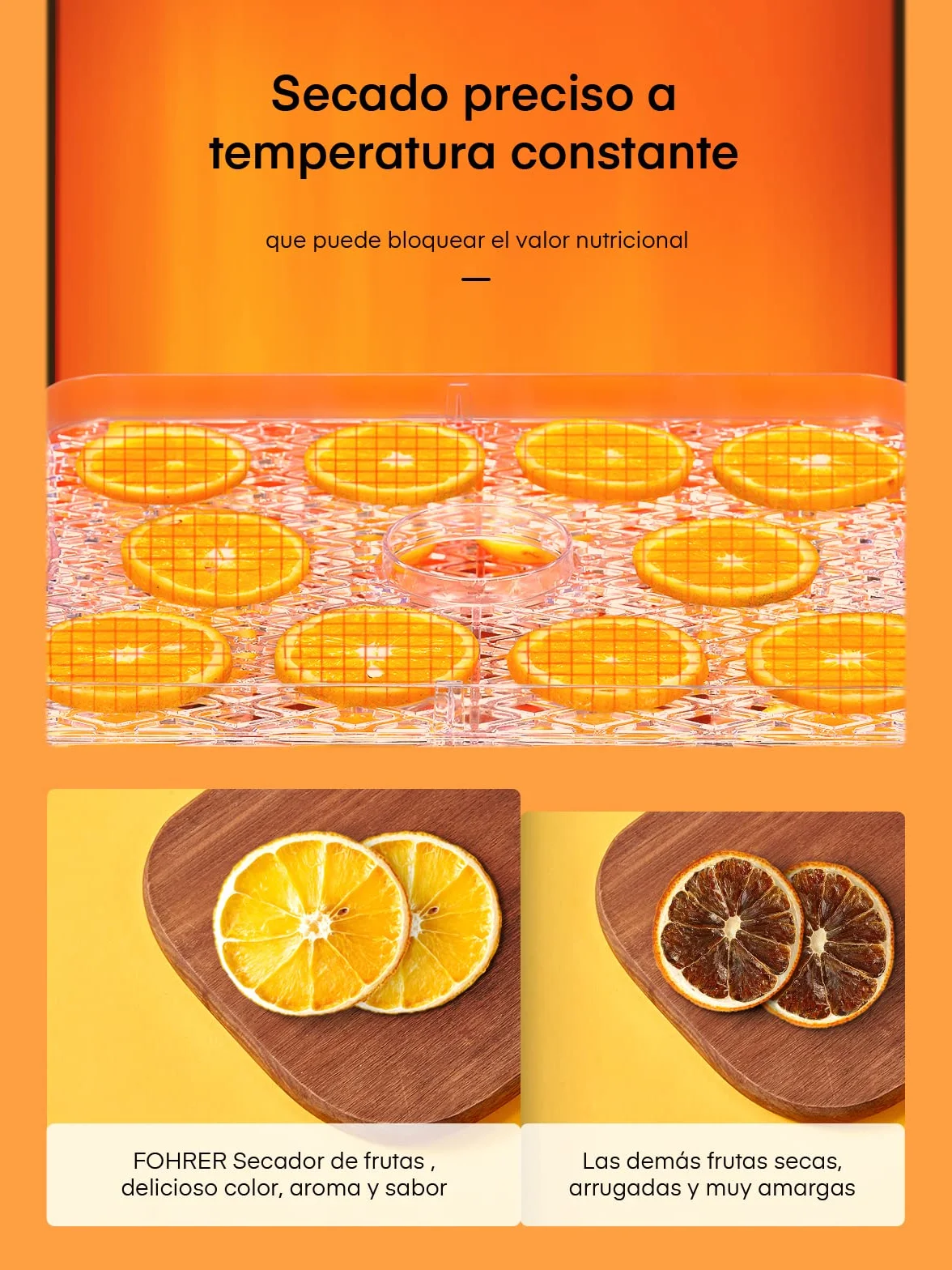 Deshidratador de Alimentos con 5 Bandejas Ajustables, Temperatura Ajustable 35-70°C