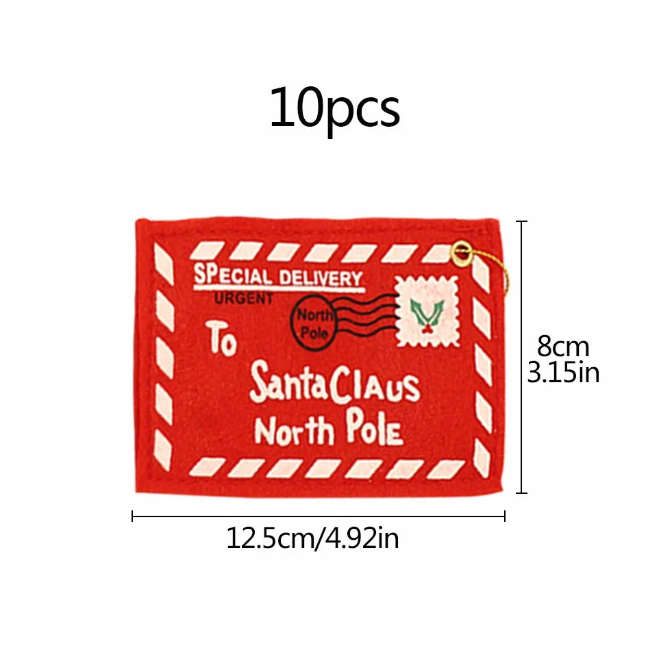 Sobre de Navidad Carta a Santa Claus Paquete de 10 Fieltro rojo Bolsa de regalo de dulces de Navidad Tarjeta de dinero Titulares de regalo Árbol de Navidad Decoración colgante