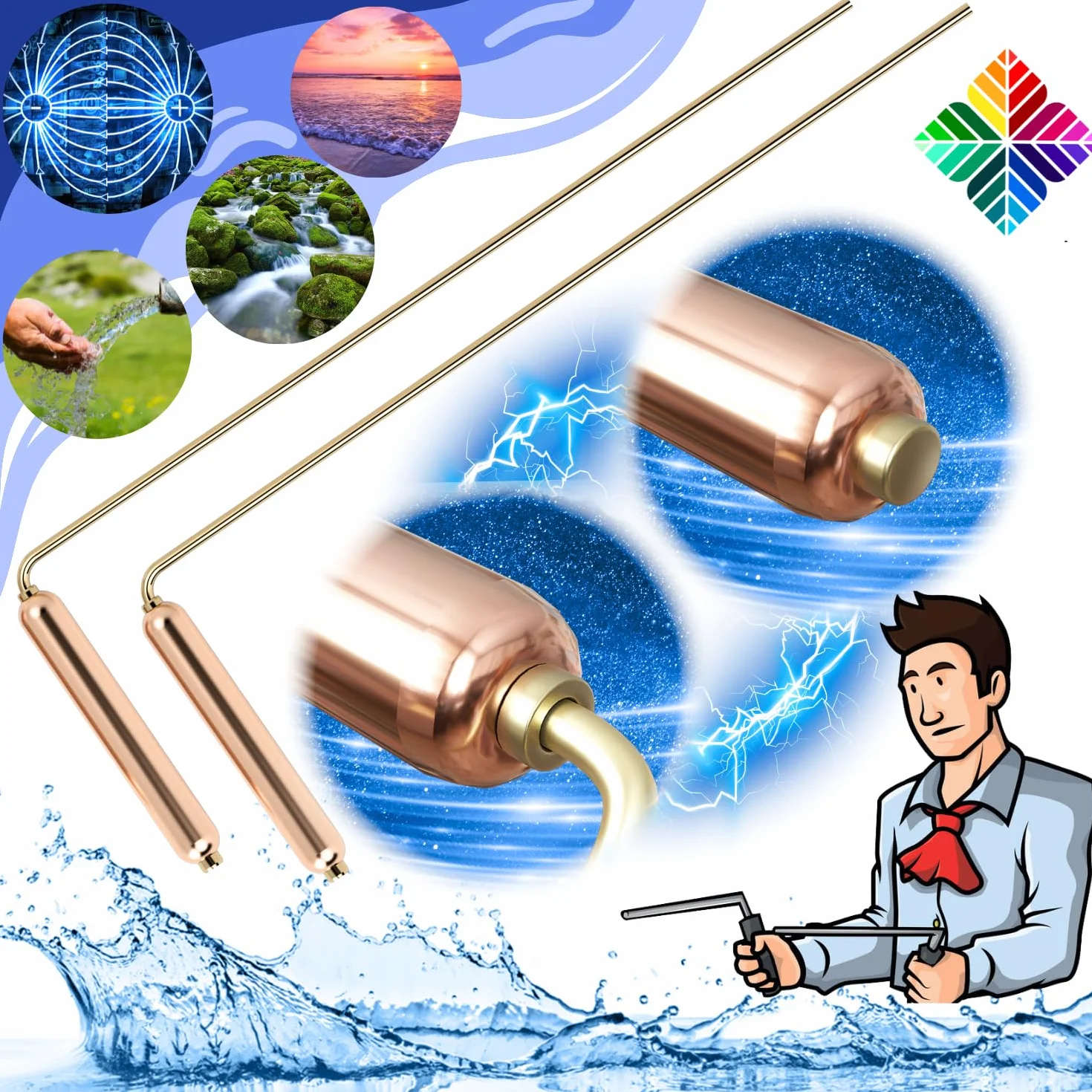 Varillas de Radiestesia Profesionales de Cobre Modelo DELUJO - Varita para buscar Agua, Adivinación, Geobiología
