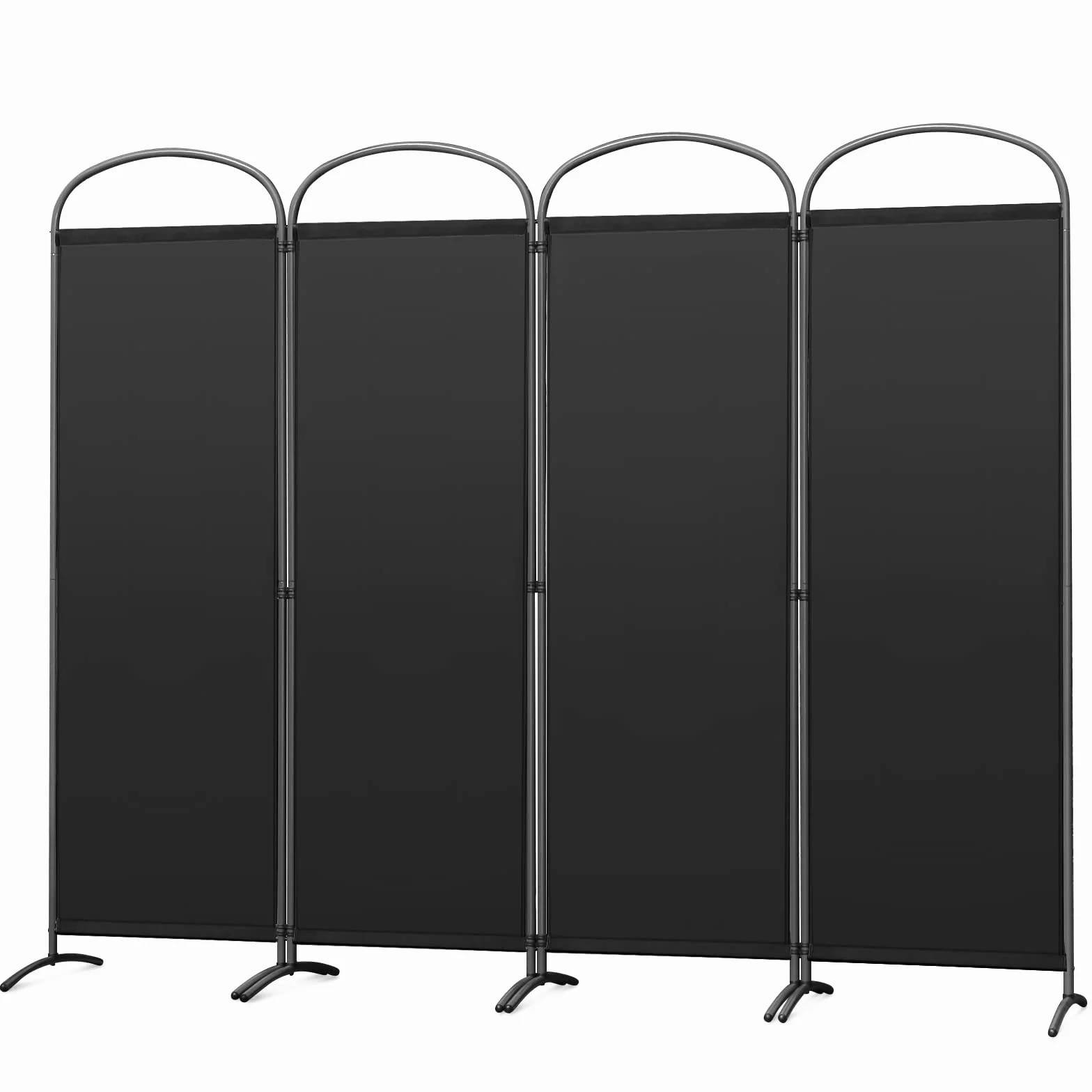 Angel Living Biombo Separador de 4 Paneles con el Techo y la Base en la Forma Curv, Decoración Elegante, Separador de Ambientes Plegable, Divisor de Habitación, 224x182 cm (Negro)