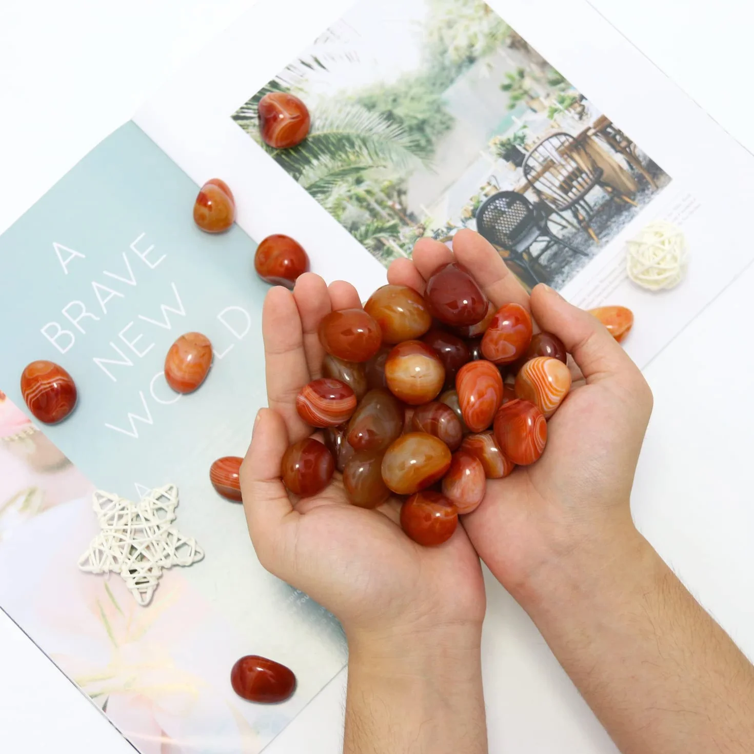 Piedras naturales de carneliano pulidas y rodadas, cristales y piedras curativas de cuarzo a granel para wicca, reiki, energía curativa, piedras de chakra, suministros de brujería (10 piezas)