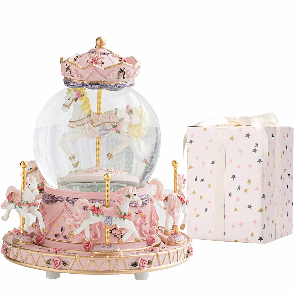 LOVE FOR YOU Caja de Música Envuelta para Regalo Carrusel de Caballos con Luces de Colores Globo de Nieve Musical de Unicornio para Niñas y Mujeres Bebés Niños Hermana Hija Mamá Nieta Abuela Regalos