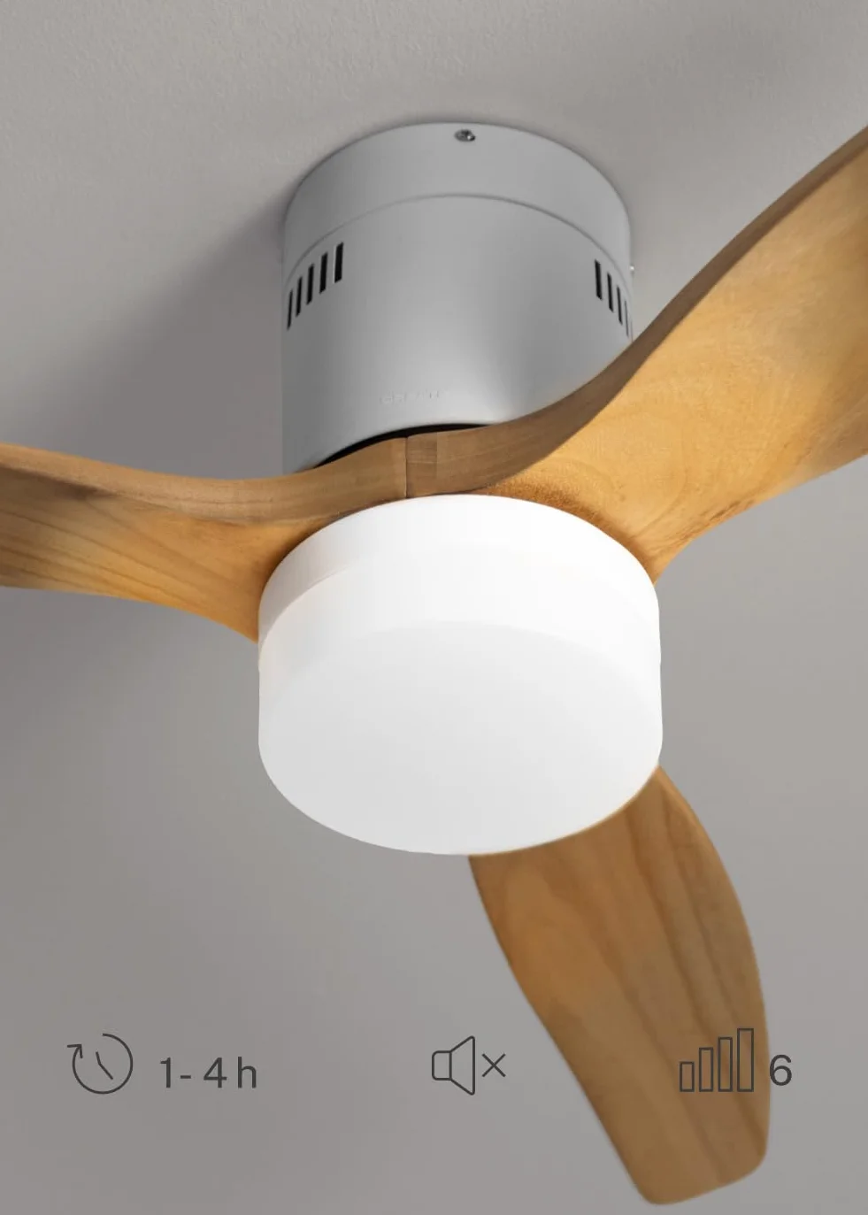 Ventilador de techo ABS con luz blanco 40W Ø132 cm 6 velocidades 3 temperaturas luz temporizador verano-invierno