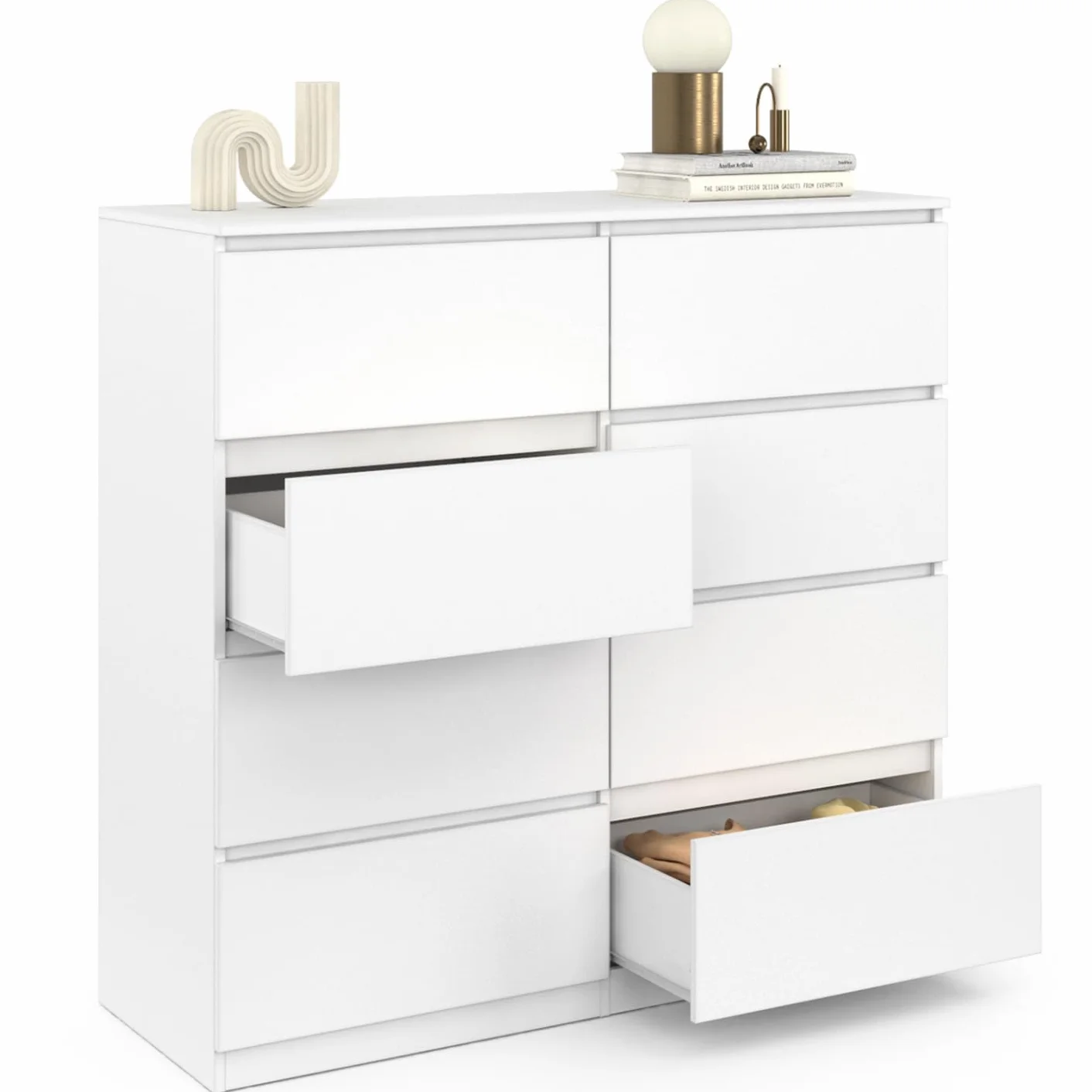 IDMarket TOMI - Cajonera 8 cajones 110 cm, madera blanca