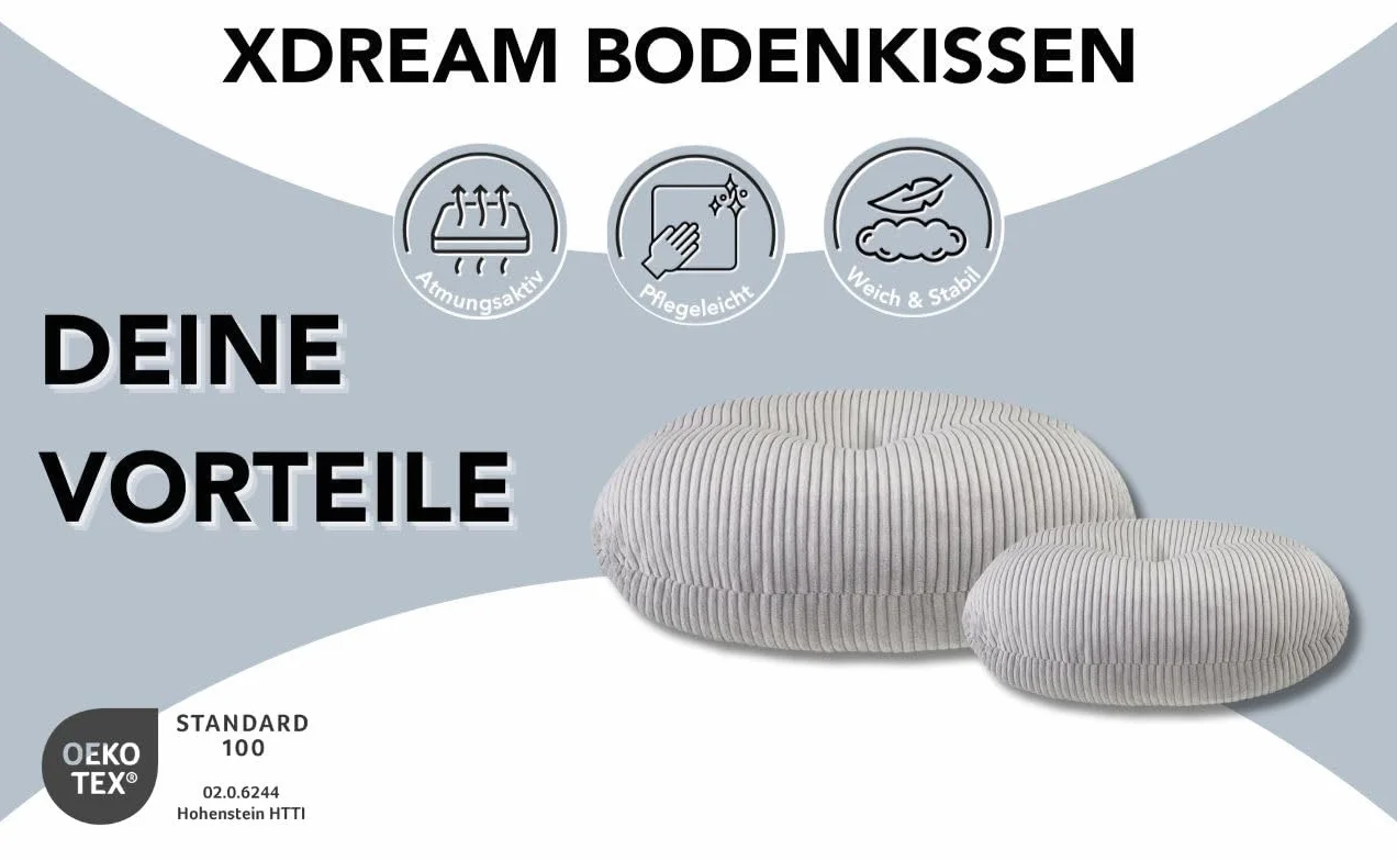 XDREAM Cojín de suelo de pana 60 cm diámetro, cojín de yoga meditación, puf con funda Oeko-TEX, altura 18 cm