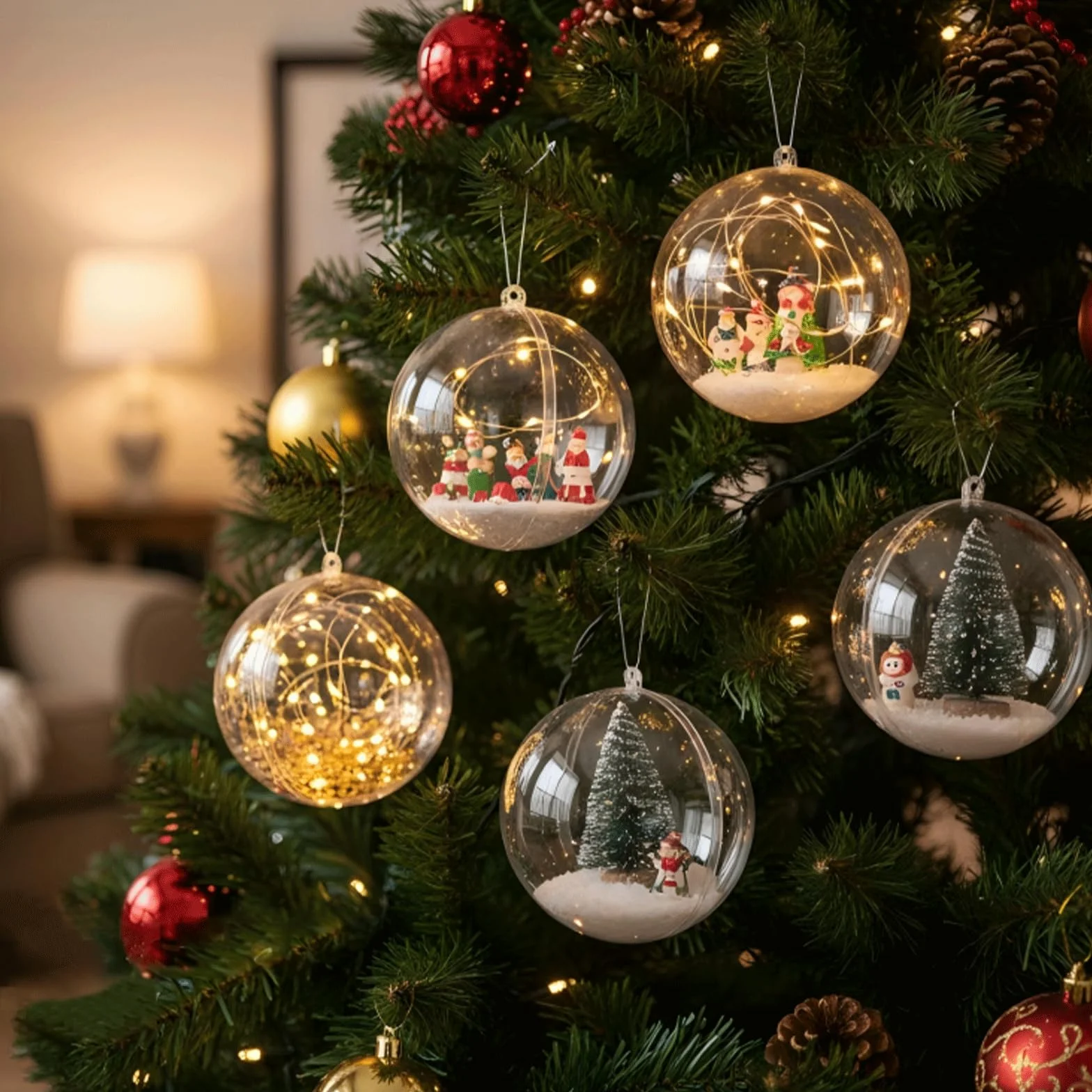 Bolas de Navidad Transparentes Rellenables 6CM, 20 Piezas Decoraciones Navideñas