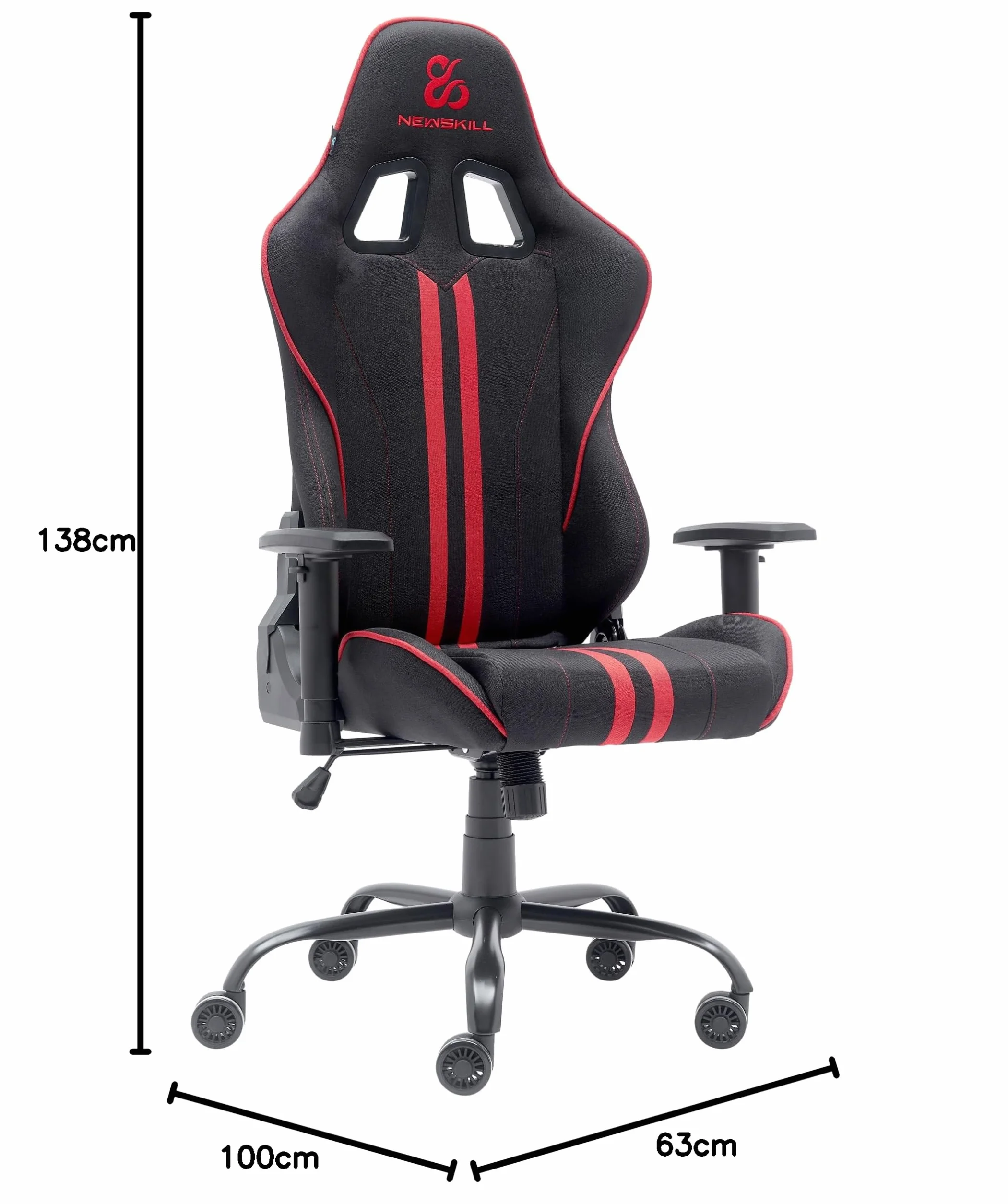 NEWSKILL KitsuneV2 Silla Gaming Ergonómica Respaldo Reclinable 180° Reposabrazos 2D Ajustables Cojines Lumbar Cervical Ruedas XL Silenciosas Tela Transpirable Rojo