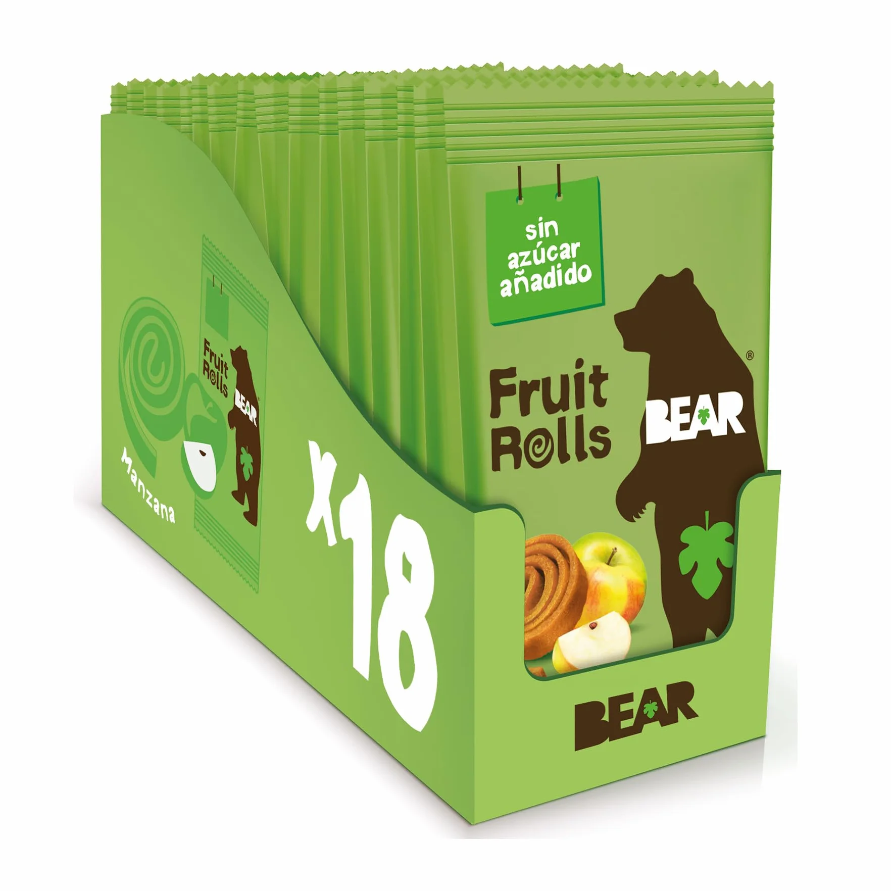 BEAR Rollitos de Fruta Sabor Manzana 100% Naturales Snacks 18 bolsitas 20g 360g