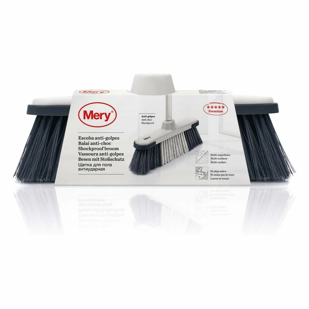 Mery | Escoba Antigolpes | Cepillo para Barrer | Atrapa Polvo | Multi-Superficies | No deja rastro | Gris/Negro, 28.5x7.5x19.5 cm
