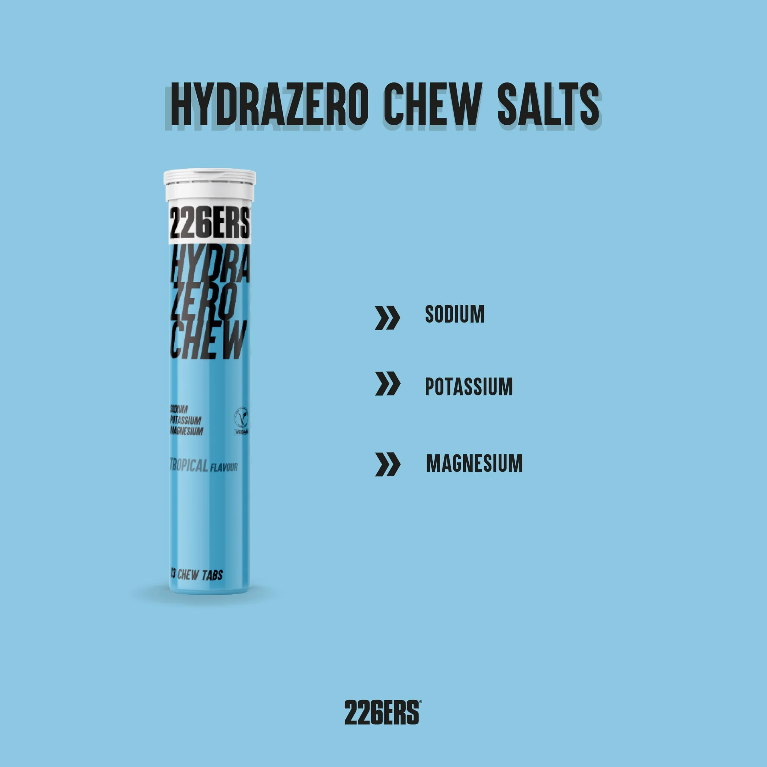 226ERS Hydrazero Chew Salts Comprimidos Masticables Reposición Electrolitos Vegano sin Gluten Sabor Tropical 13 Comprimidos
