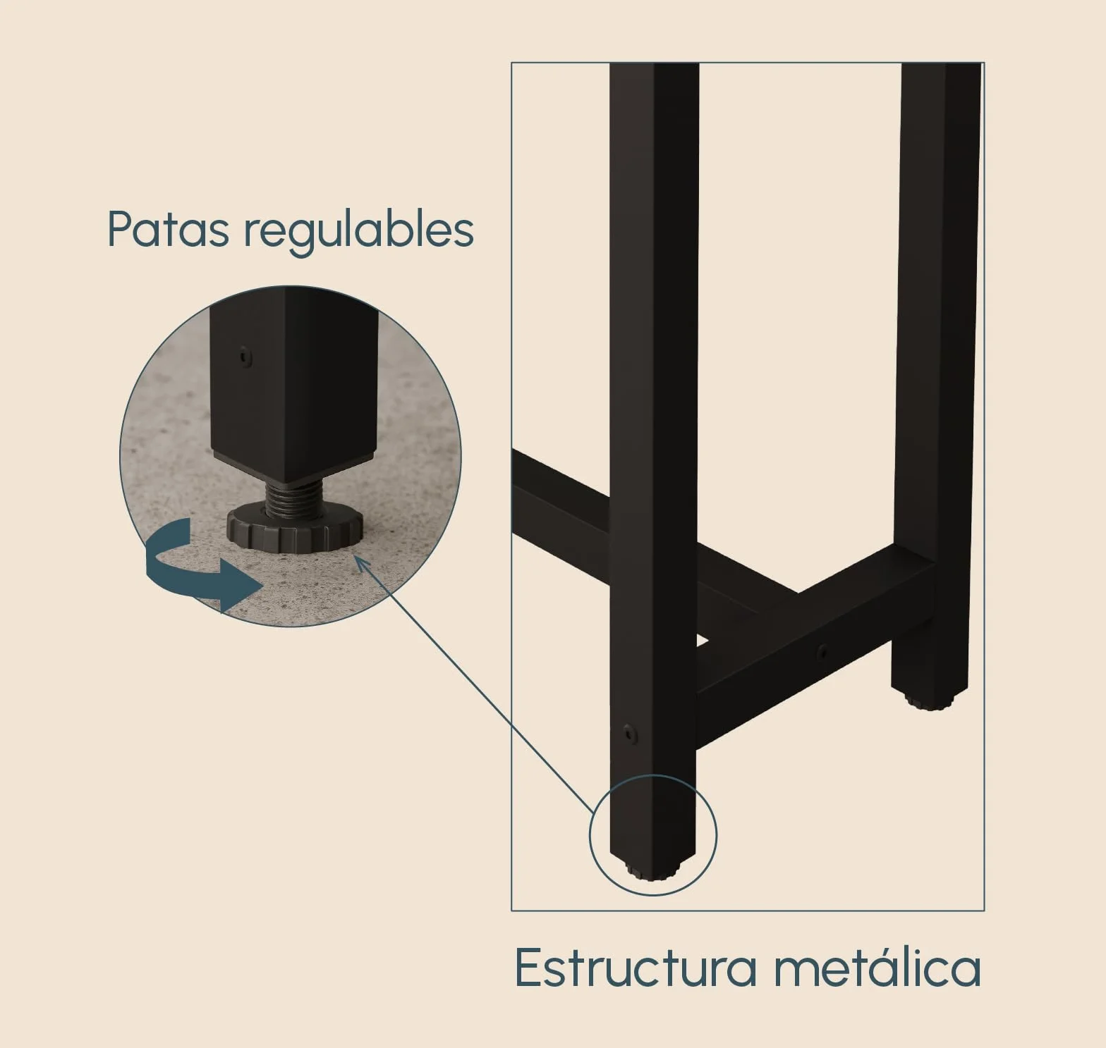 MB Muebles Bonitos | Mesa Alta de Cocina | Estilo Industrial | Modelo Ani | Barra de Cocina Estrecha y Desayunador | Patas de Metal y Melamina Mate | Color Negro | 120x100x40 cm