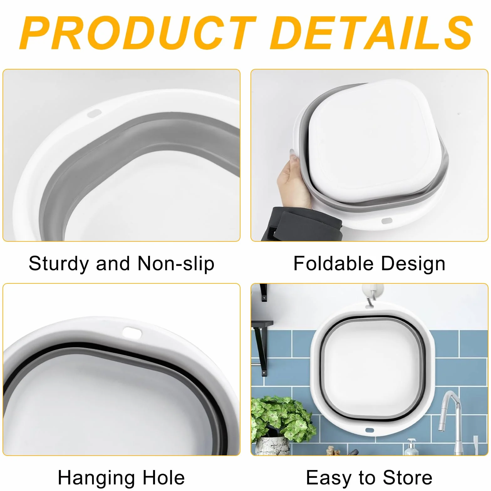Chiluxendo Cubo de Silicona Plegable, Barreño Palangana de Plastico, Fregadero Portátil, Balde de Agua, Lavabo Cuenco, para La Casa, en La Cocina, al Aire Libre para Campamentos y Excursiones, Gris