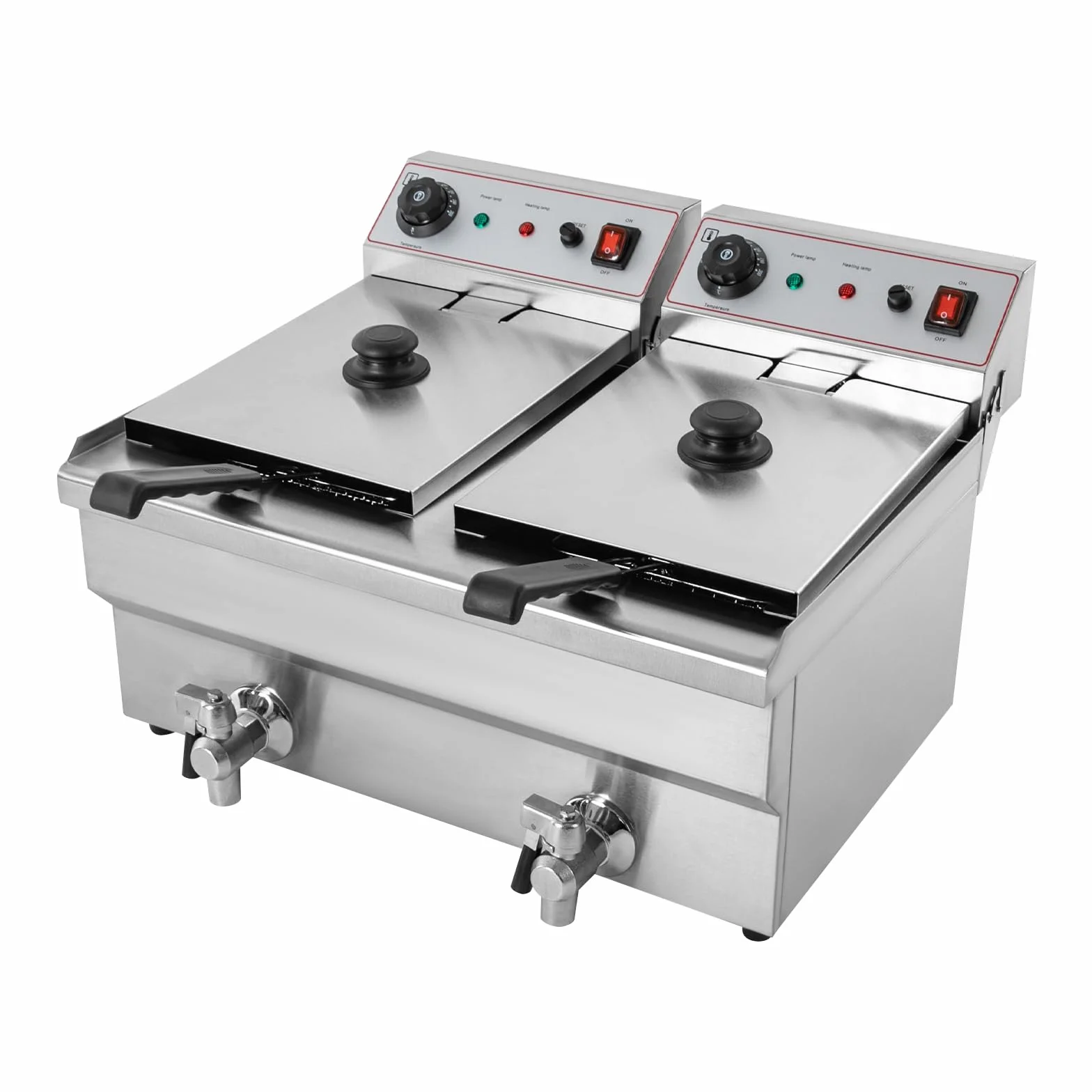Sartén eléctrica comercial, plateada, freidora de aceite eléctrica, con 2 cestas, temperatura ajustable 60-200 °C, para restaurantes, aperitivos, fiestas 57