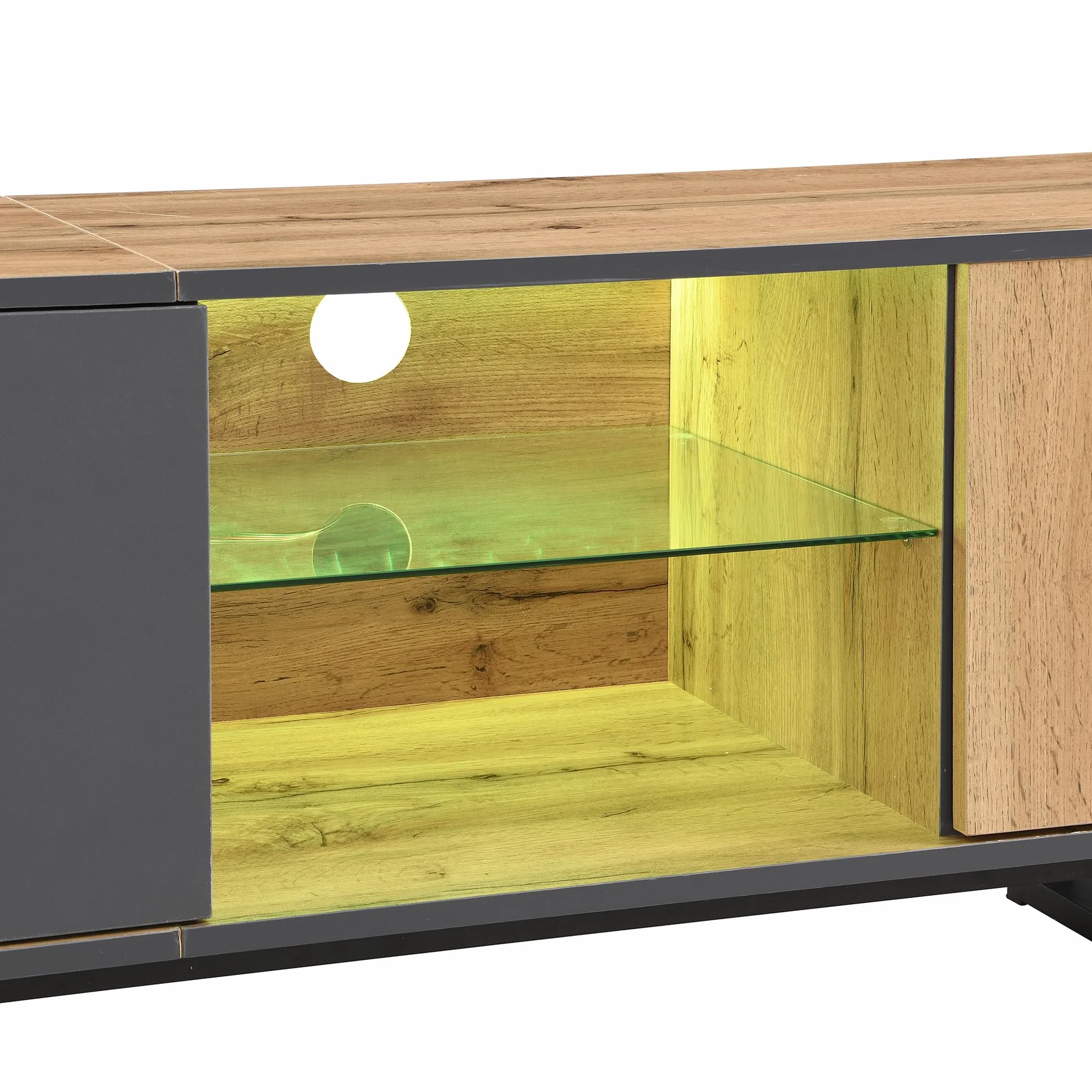 LAKFEW Mueble TV Salon de hasta 80 Pulgadas, Muebles TV con Iluminación LED y 3 Puertas, Muebles de Salon con 1 Cajón y 3 Compartimentos, Mueble Television, 190x40x50 cm, Natural