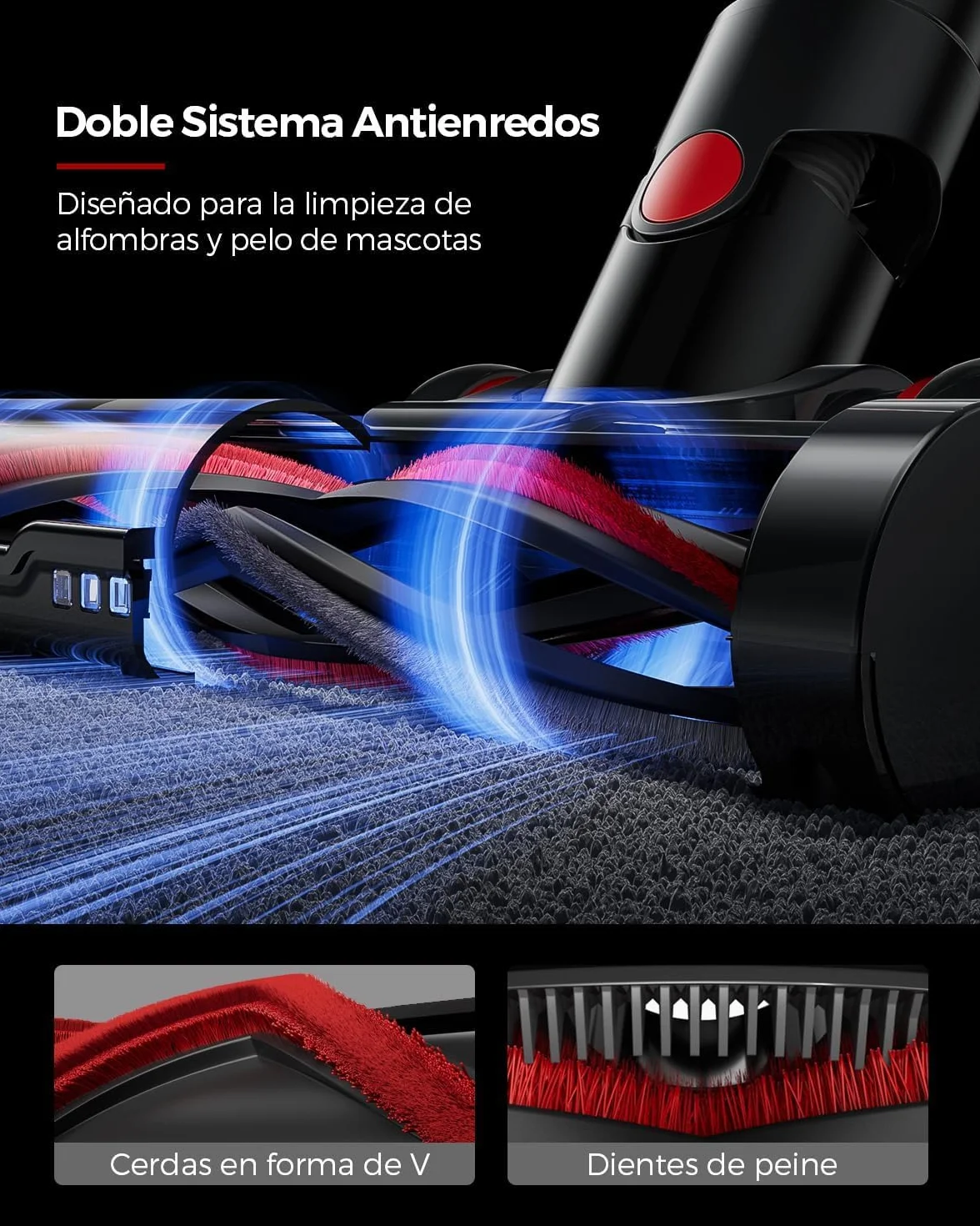 VACTechPro Aspiradora sin Cable 55KPa 600W 70Min 1.6L Vertical Rojo