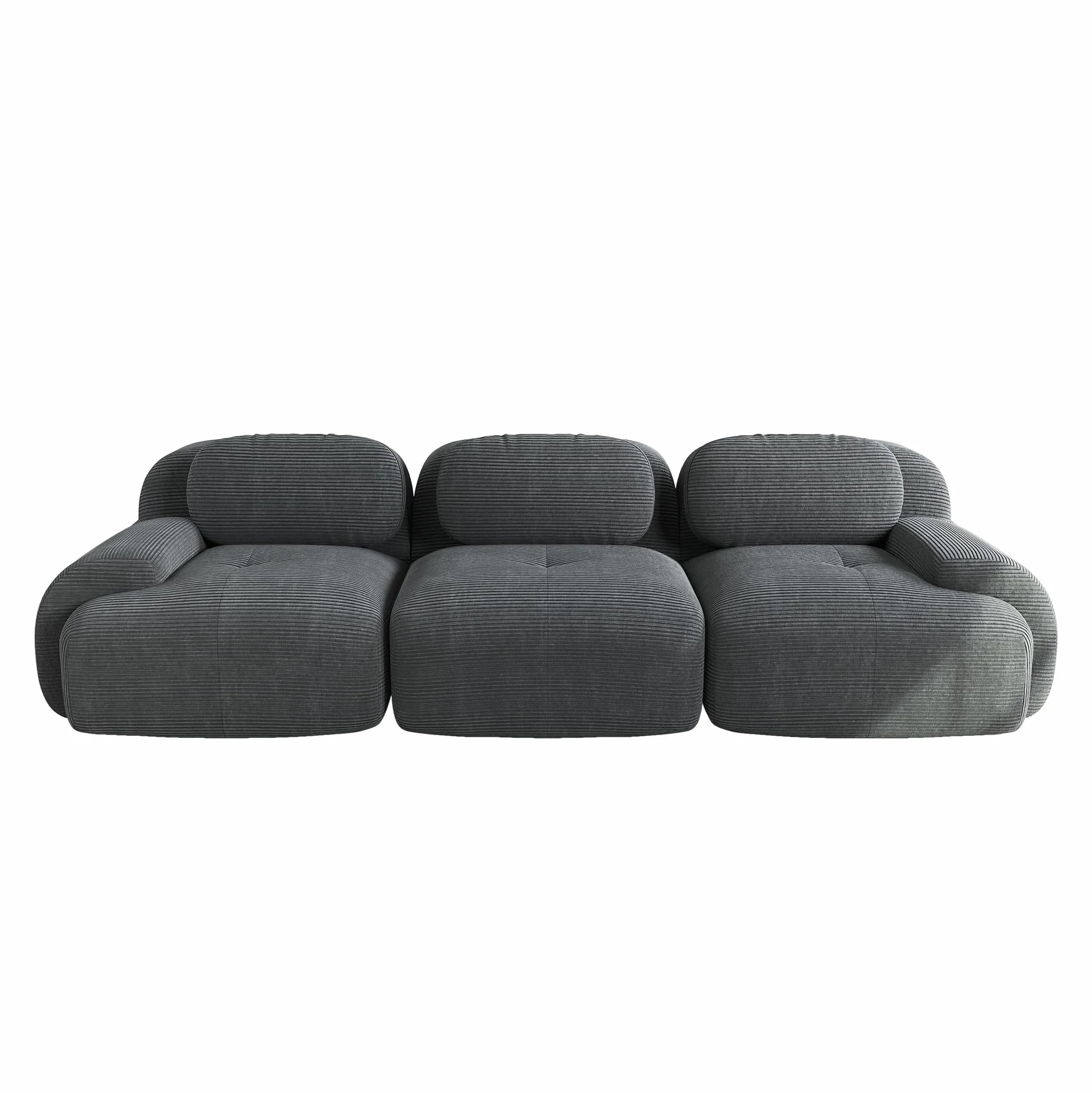Sofá modular de 3 plazas de tela de pana, sofá sin estructura, sofá comprimido, sin montaje y con base antideslizante, combinable libremente, para salón, zonas de descanso, 298×103×75cm (Gris