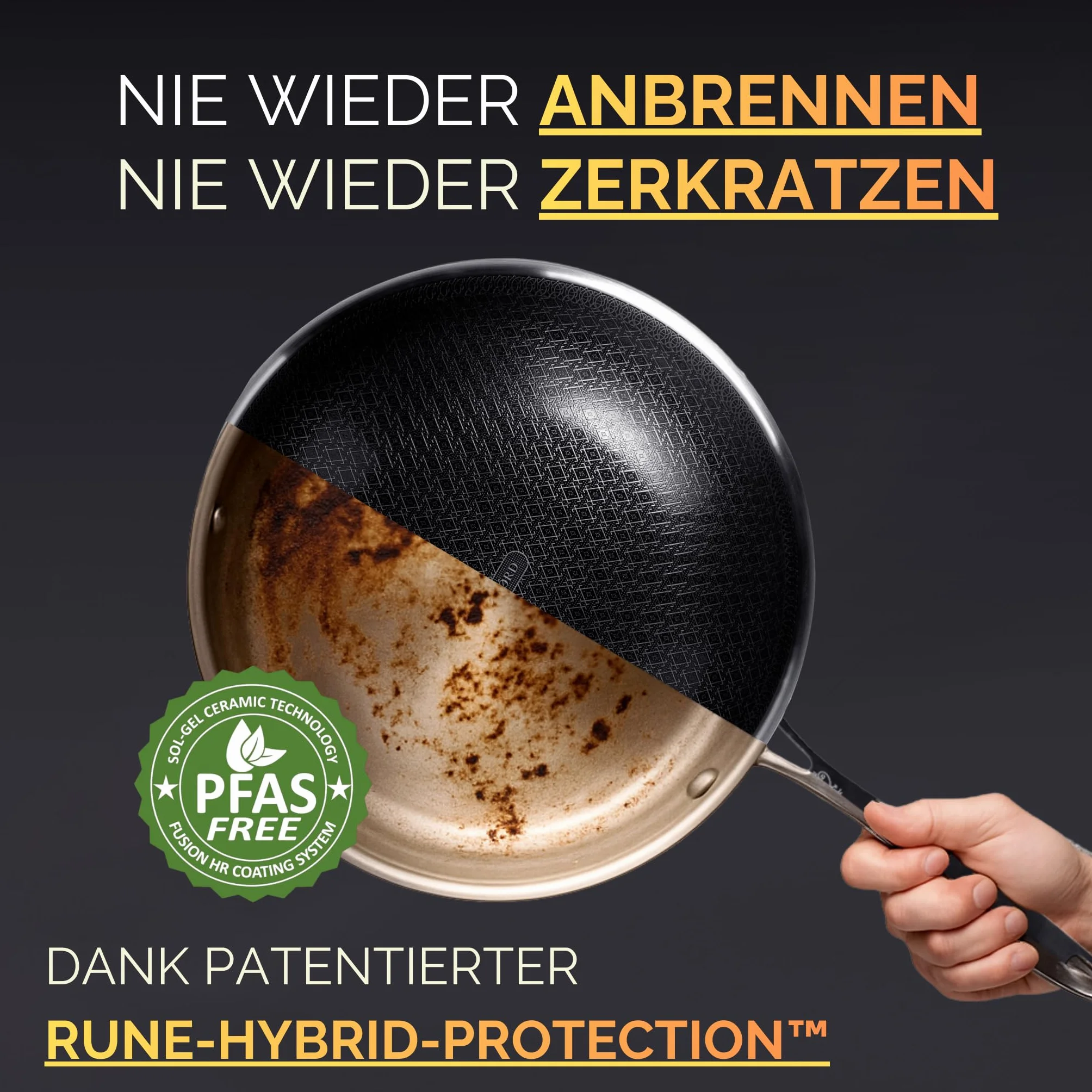 NYORD - Sartén wok (30 cm, acero inoxidable, con protección híbrida y revestimiento cerámico, apta para vitrocerámica, gas y cocinas de inducción)