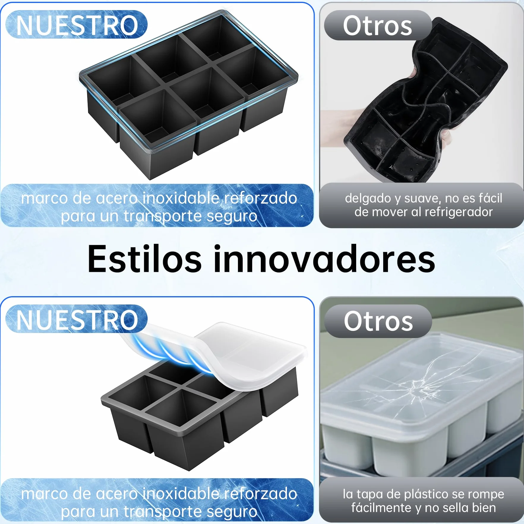 Ankway Cubiteras para Hielo Grande, 2 Confecciones Silicona con Tapa, BPA, Calidad Alimentaria, para Whisky y Cócteles