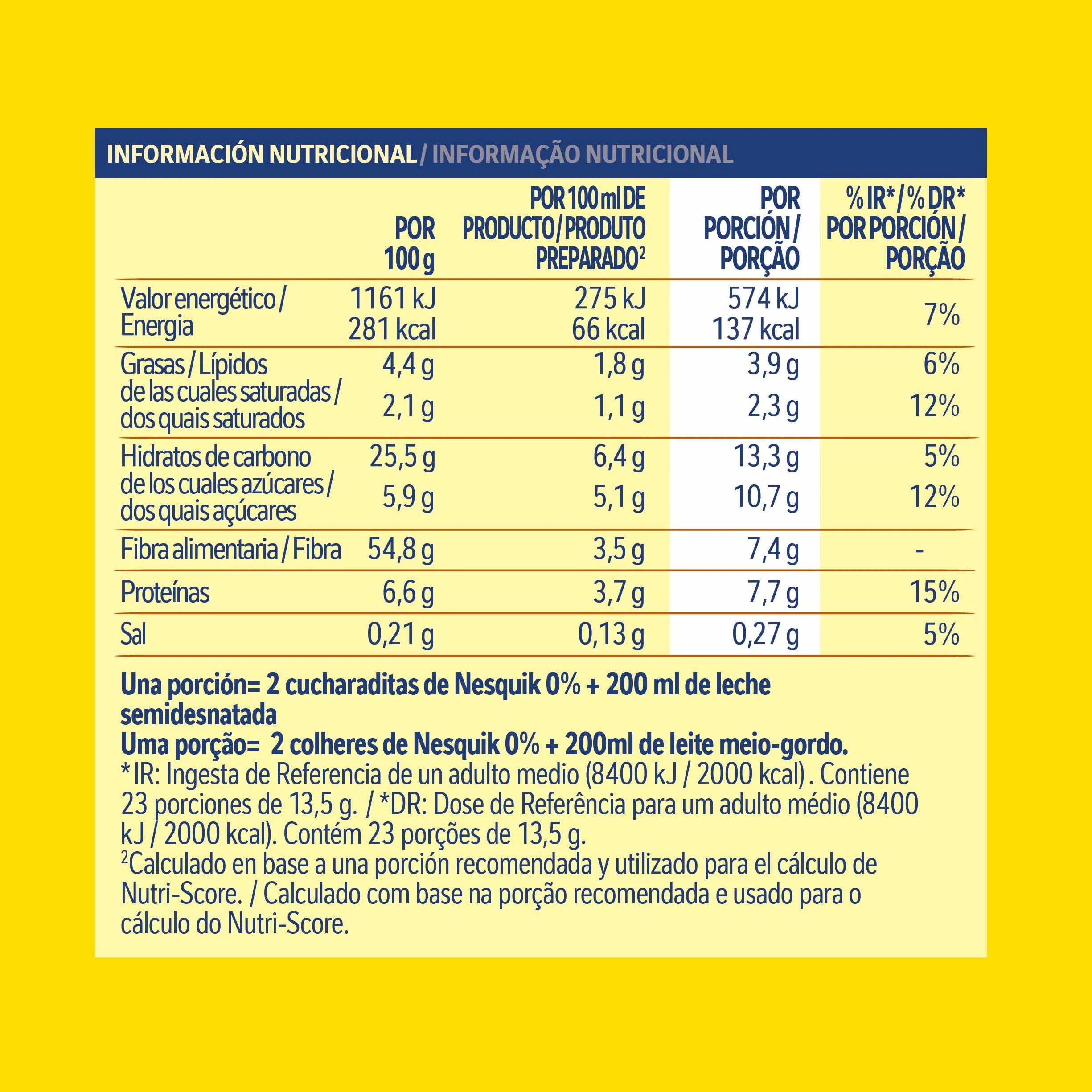 NESTLE NESQUIK Cacao en polvo 0% azúcares 320 g