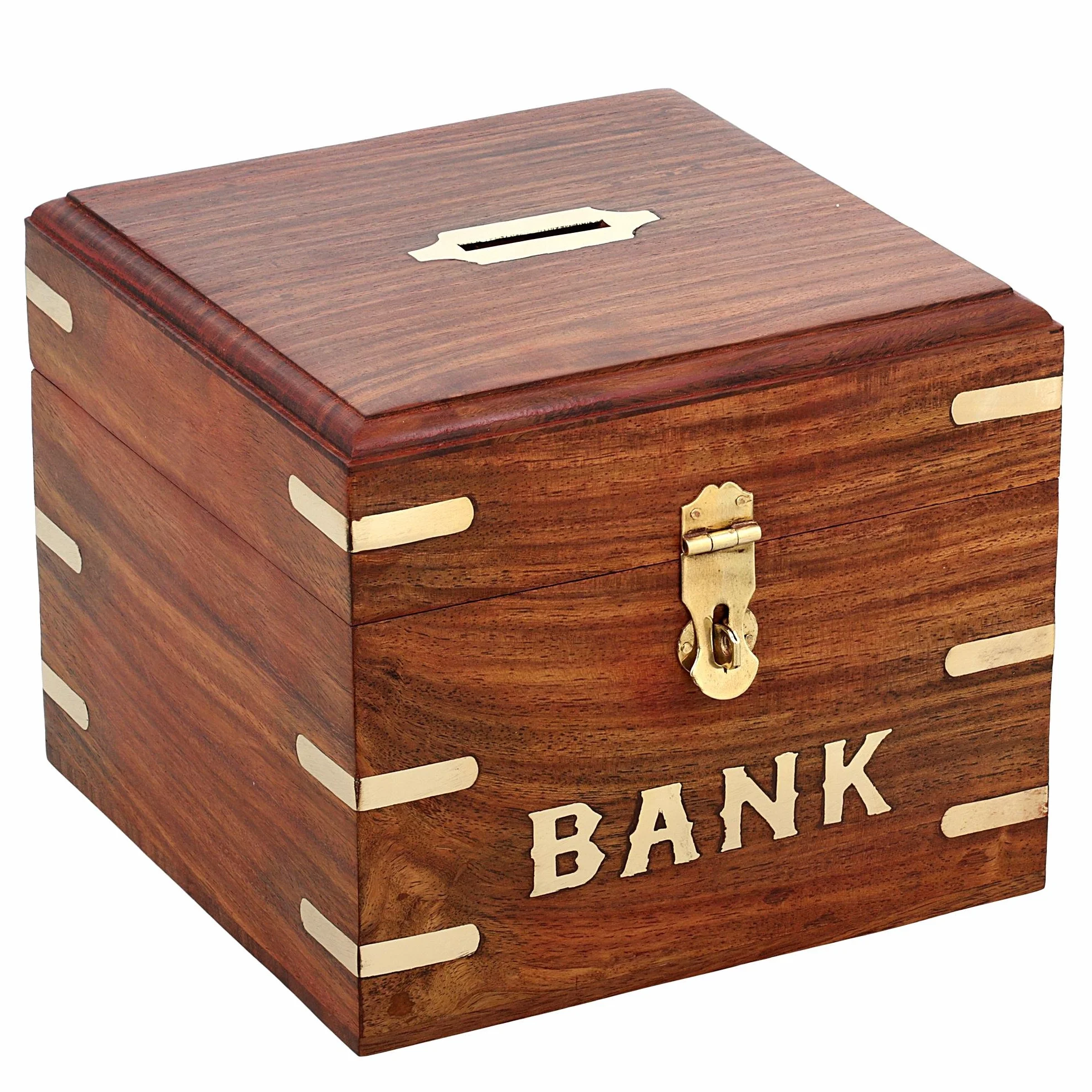 Caja de Madera para Hucha Hecha a Mano Cuadrada con Cerradura y Llave Ahorro de Dinero 6x6 Pulgadas
