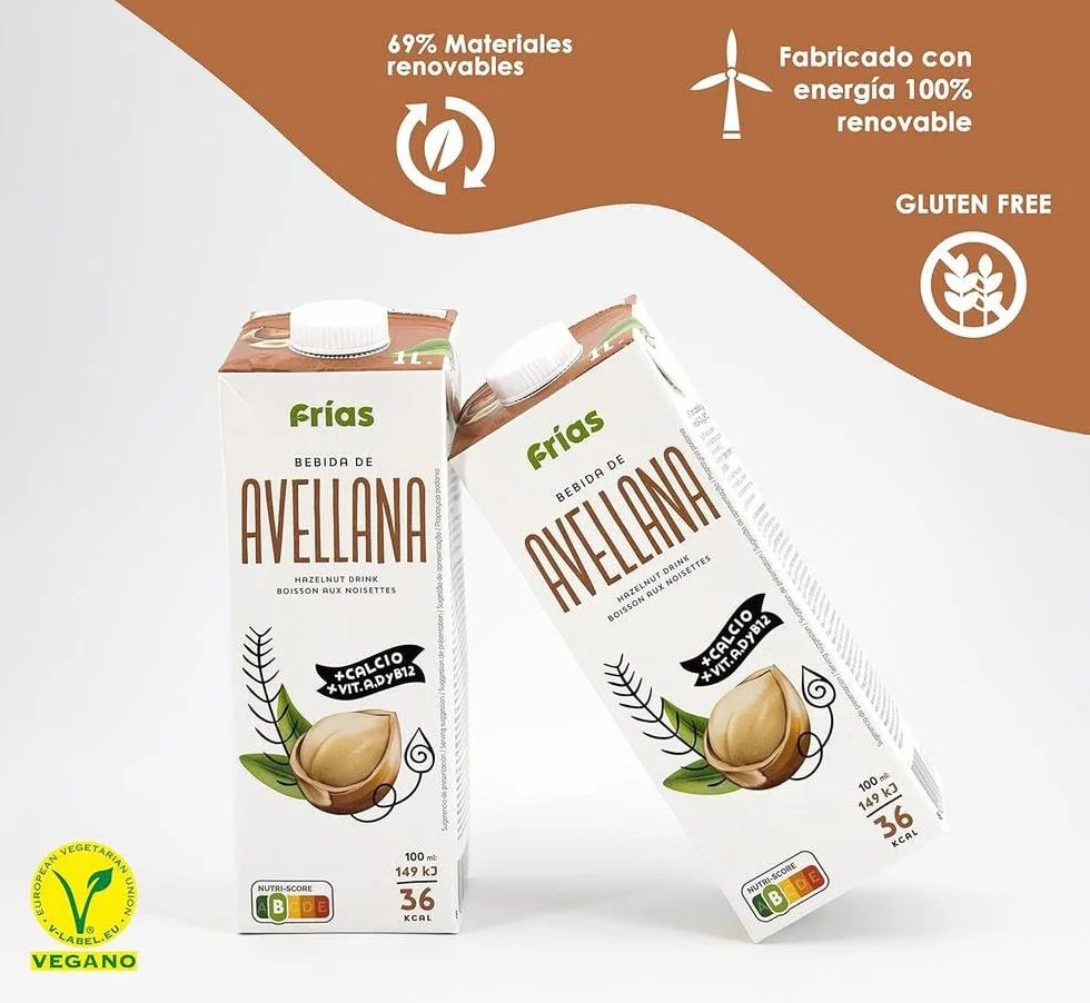 Frías Bebida Vegetal de Avellana Enriquecida con Calcio Pack 6x1L Vegana Sin Gluten Sin Lactosa