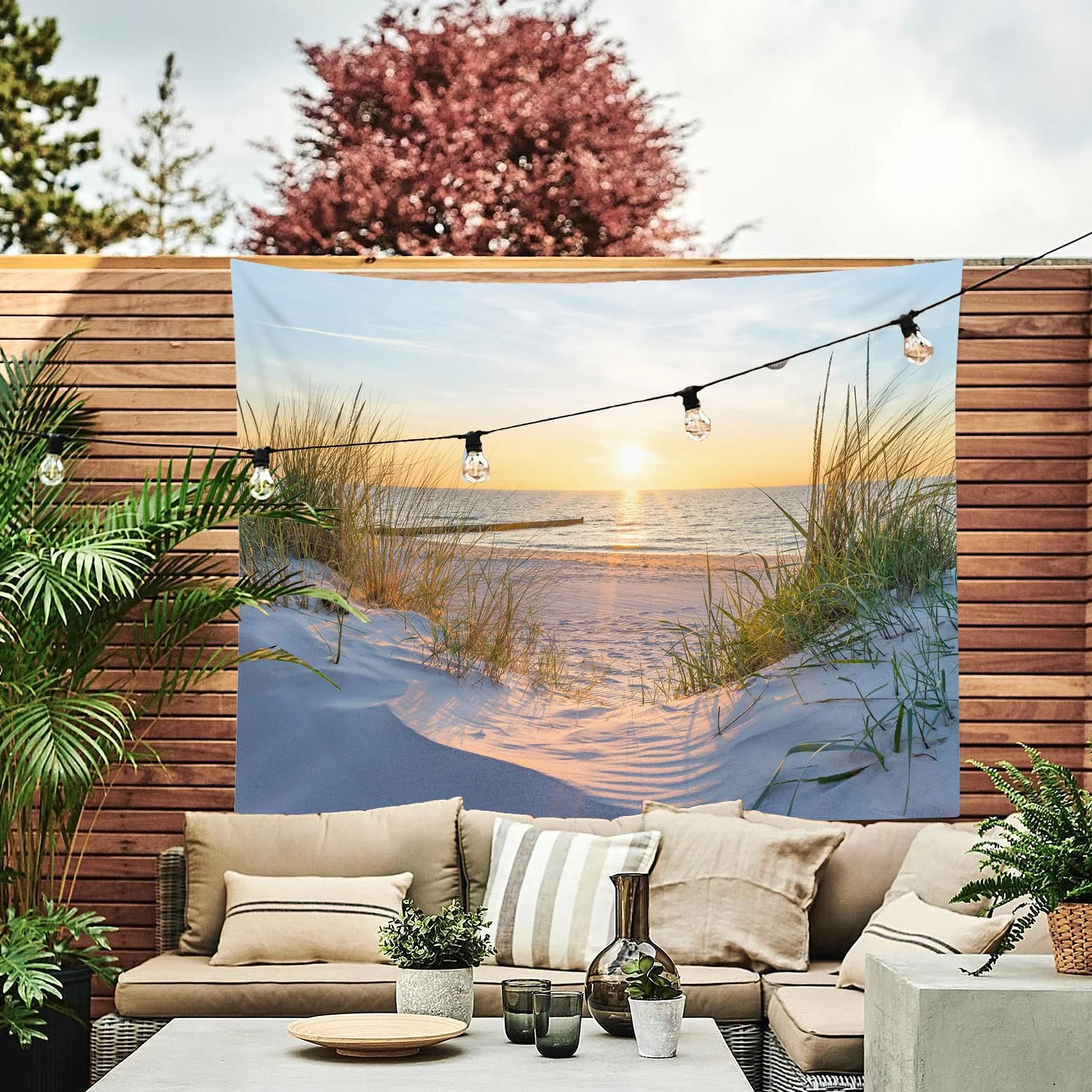 LB Tapiz de Pared Naturaleza Colgar de Pared Puesta de sol en el mar Tela Pared Paisaje de verano Tapices para Sala Dormitorio Decoración Pared,235x180cm