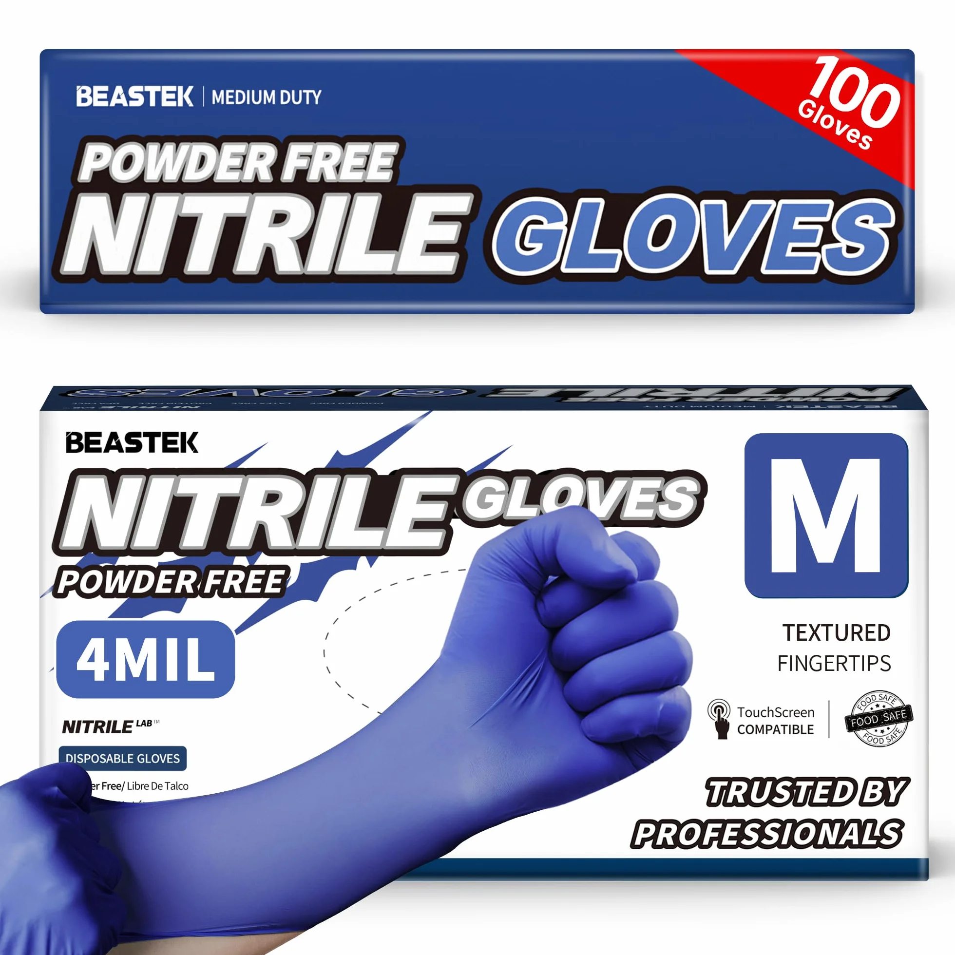Beastek Guantes de examen de nitrilo, 4.0 mil, 100 unidades, sin polvo, sin látex, guantes desechables de cocina médica, aptos para alimentos, azul violeta (mediano)