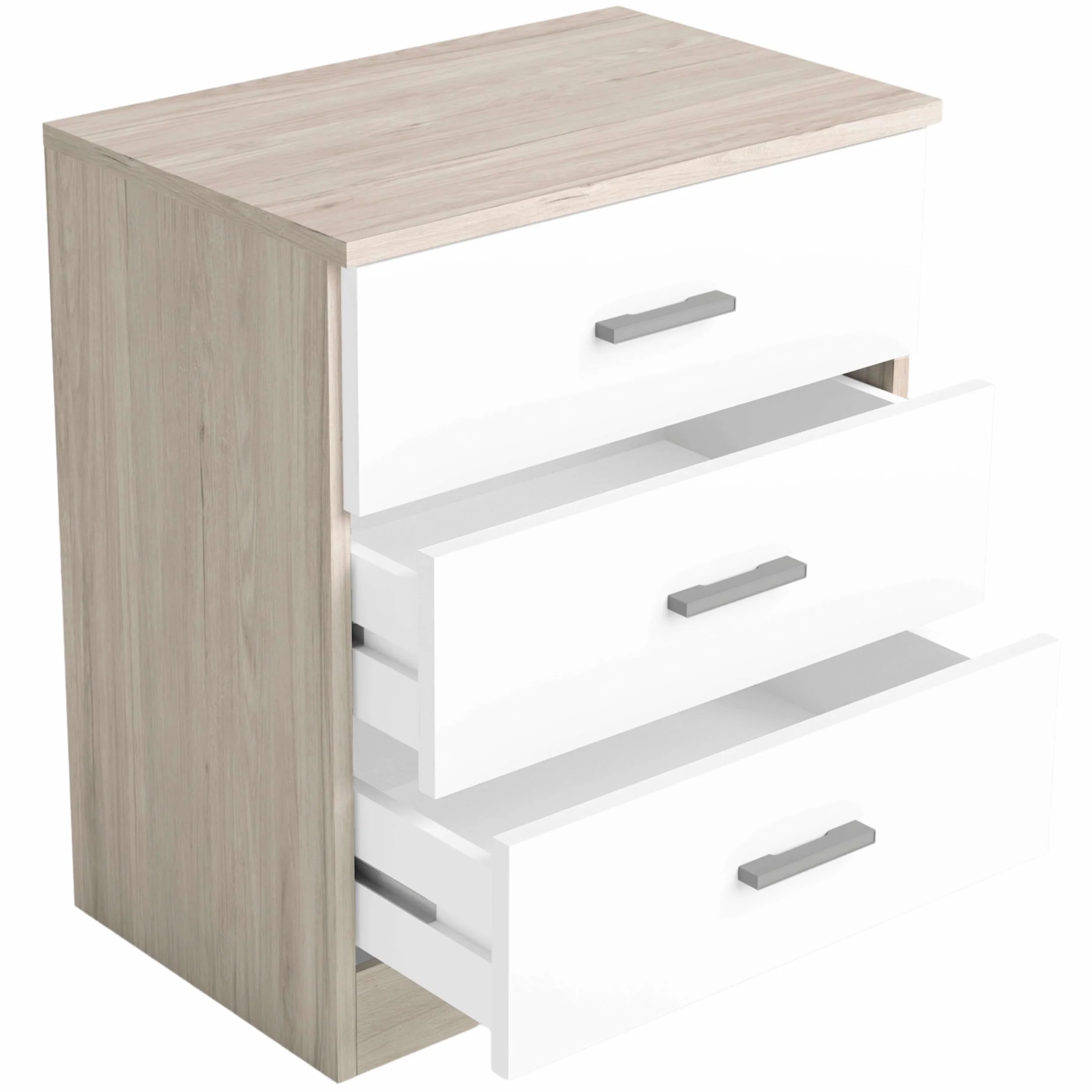 Miroytengo Conjunto Muebles Dormitorio Matrimonio con Cómoda, 2 Mesitas Noche 3 Cajones y Cómoda 5 Cajones Color Blanco y Sahara