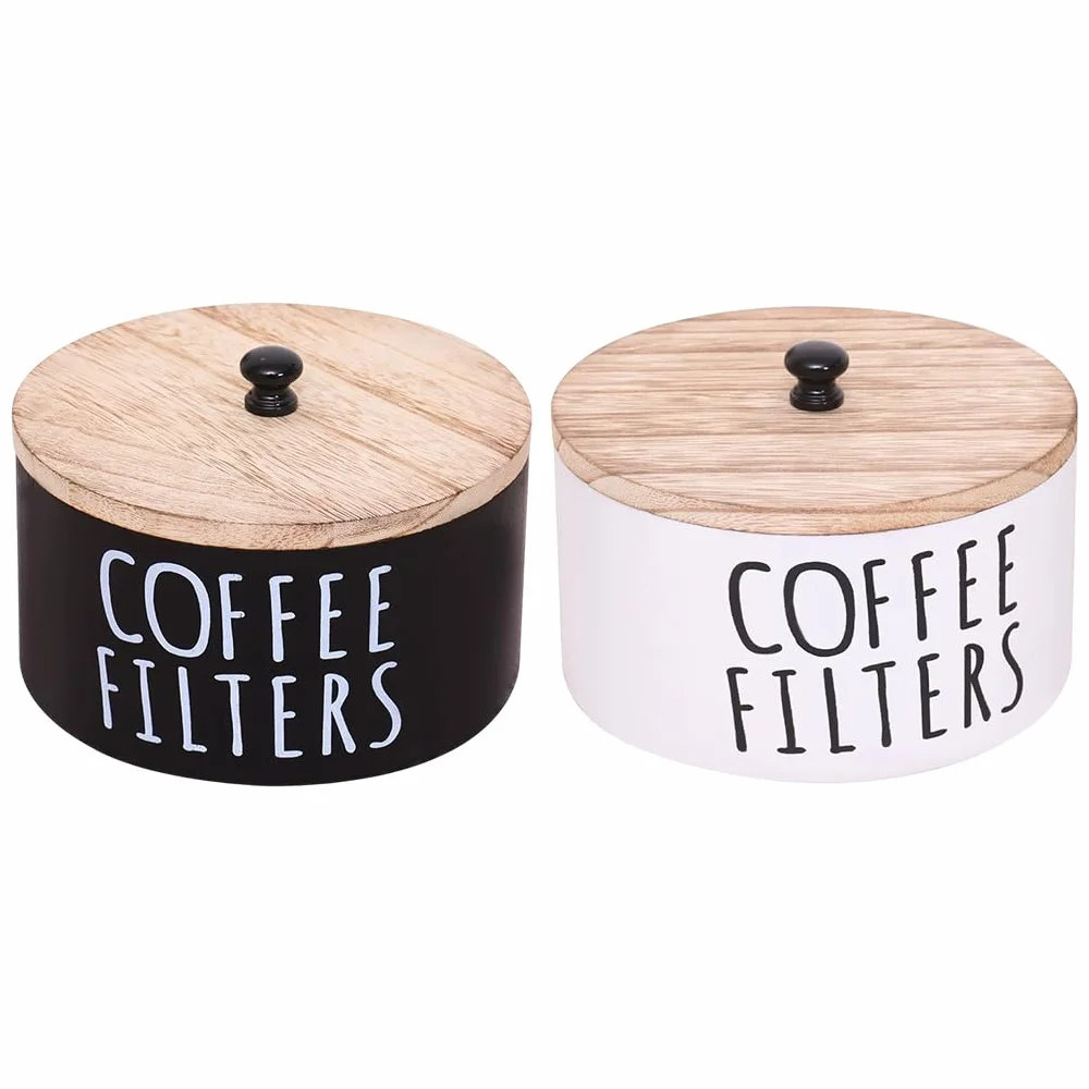 Caja de filtro de madera con tapa, dispensador filtros cesta circular
