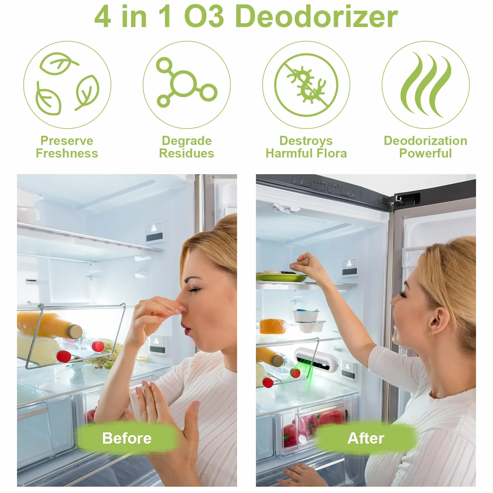 Desodorante para Nevera con Pantalla LED, Monitoreo de Temperatura y Batería, Eliminador de Olores Recargable