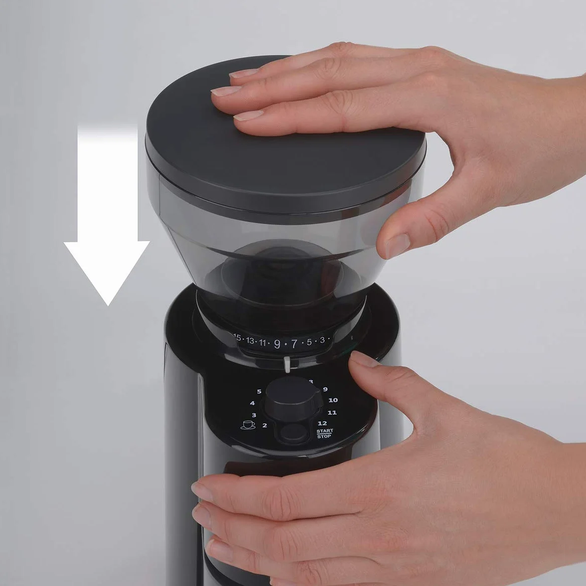 Cloer 7520 Molinillo de café eléctrico con amoladora de rebabas cónicas, 2-12 tazas, 300 g granos de café, 150 vatios, grado de molienda ajustable, negro