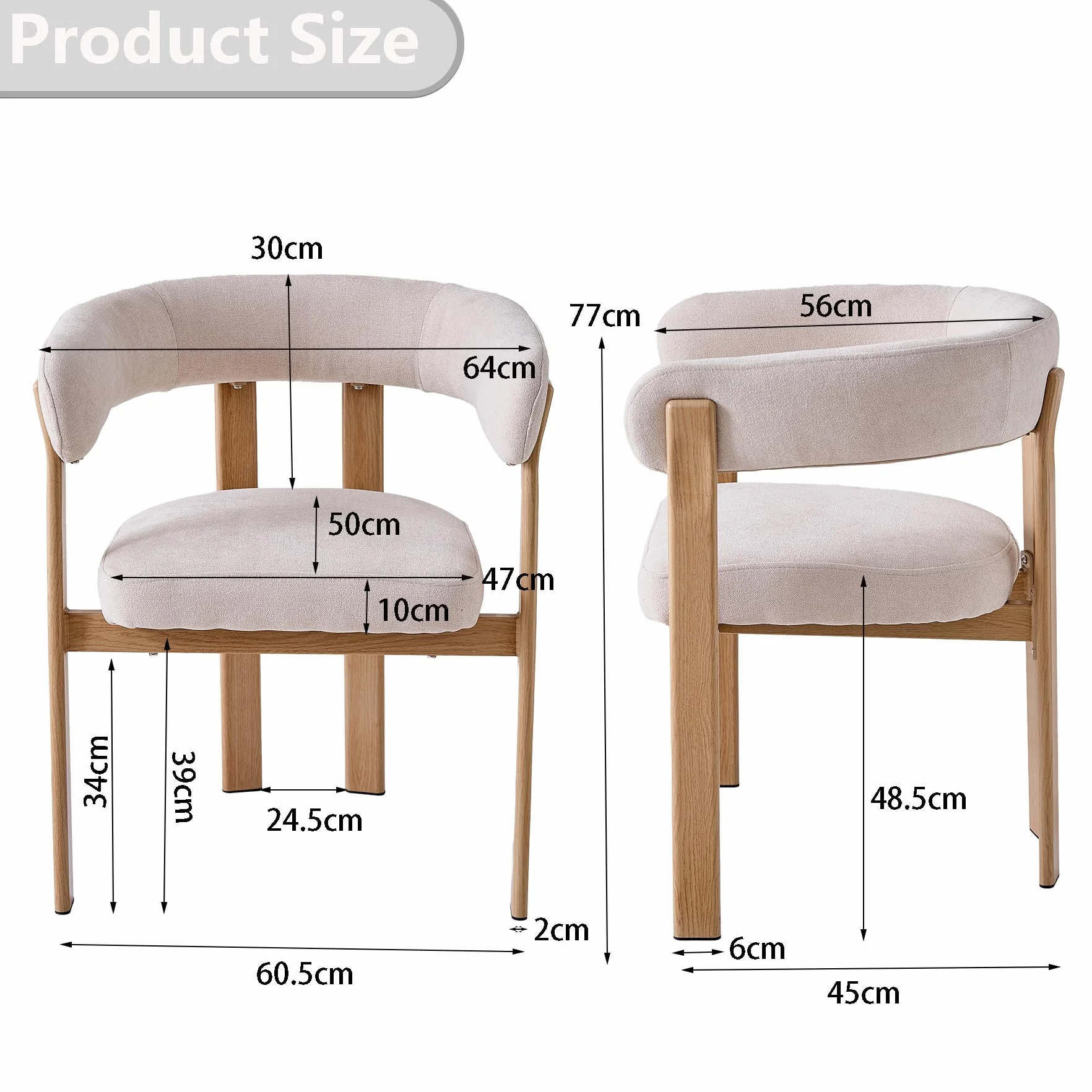 Juego de 4 sillas, sillón reclinable con Cojines de Tela,sillón de Estilo Medieval,Silla de Cocina,Patas de Metal,Apto para Dormitorio,Sala de Estar,Comedor - Beige