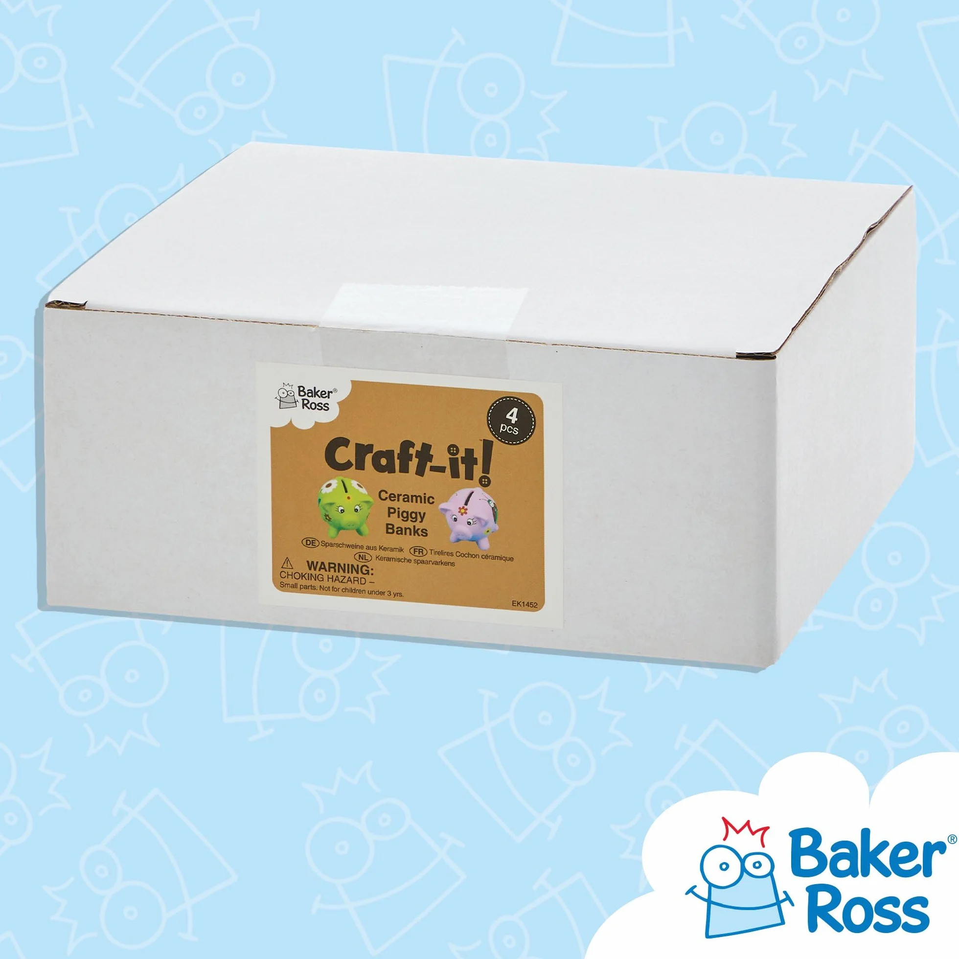 Baker Ross Huchas de cerámica en forma de cerdito Pack de 4