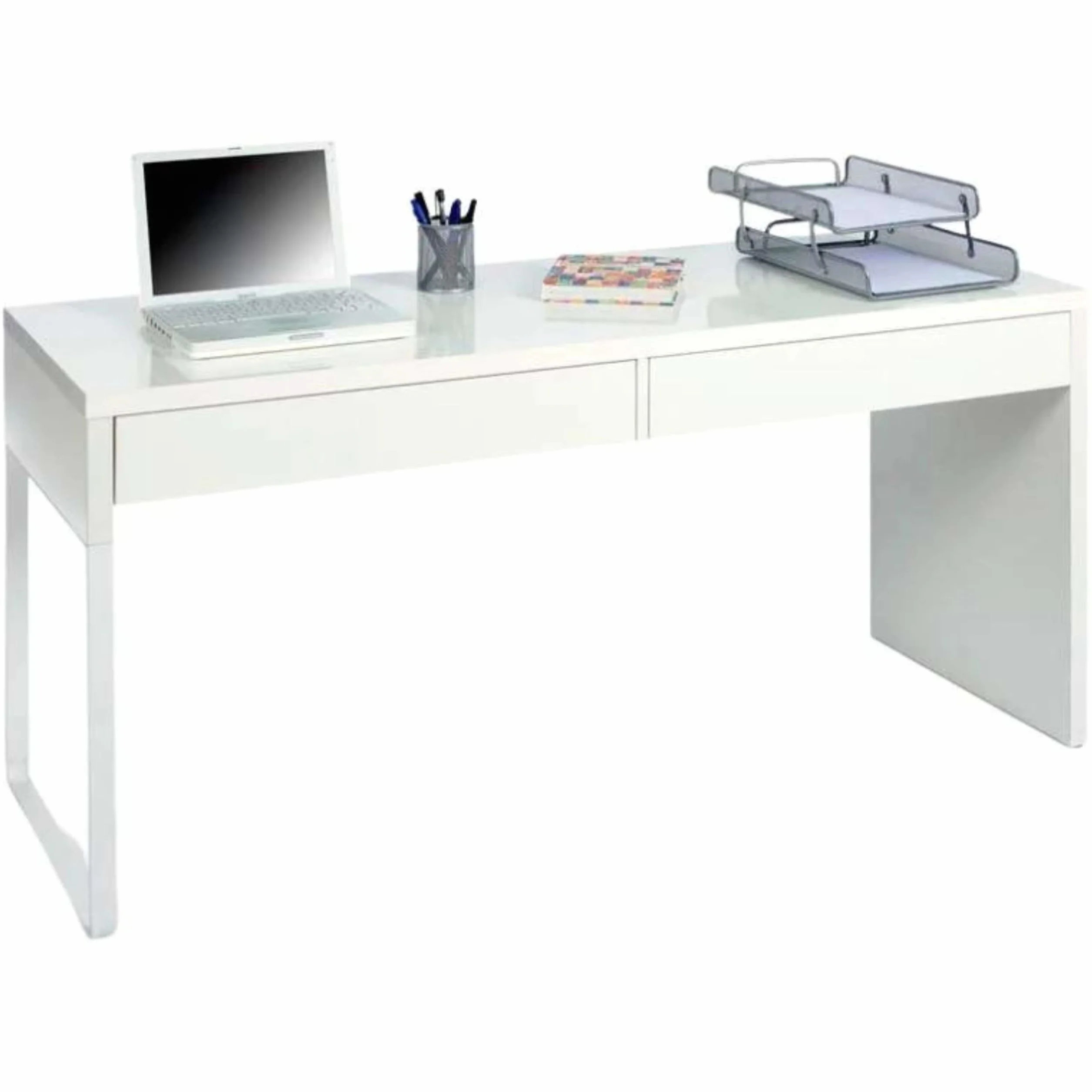 Habitdesign Mesa Escritorio con 2 Cajones, Modelo Touch, Blanco, 138x50x75 cm