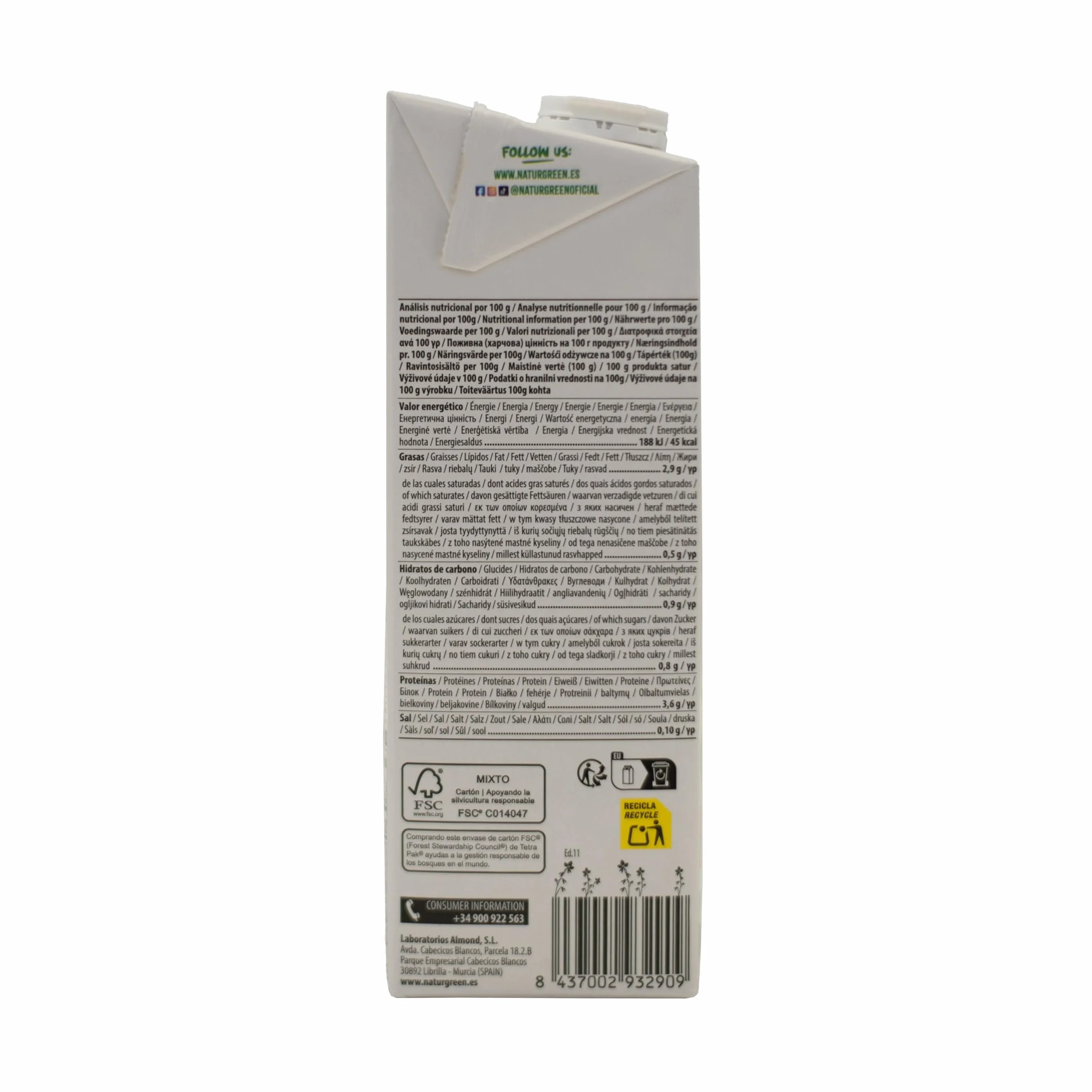 NaturGreen BEBIDA SOJA NATURE 1 Litro