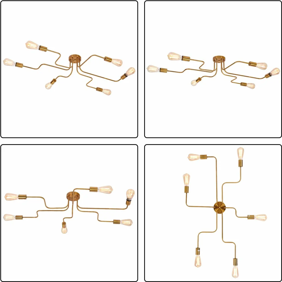 Moderno Candelabro Color Oro 6 E27 para sala de estar (Sin bombilla)