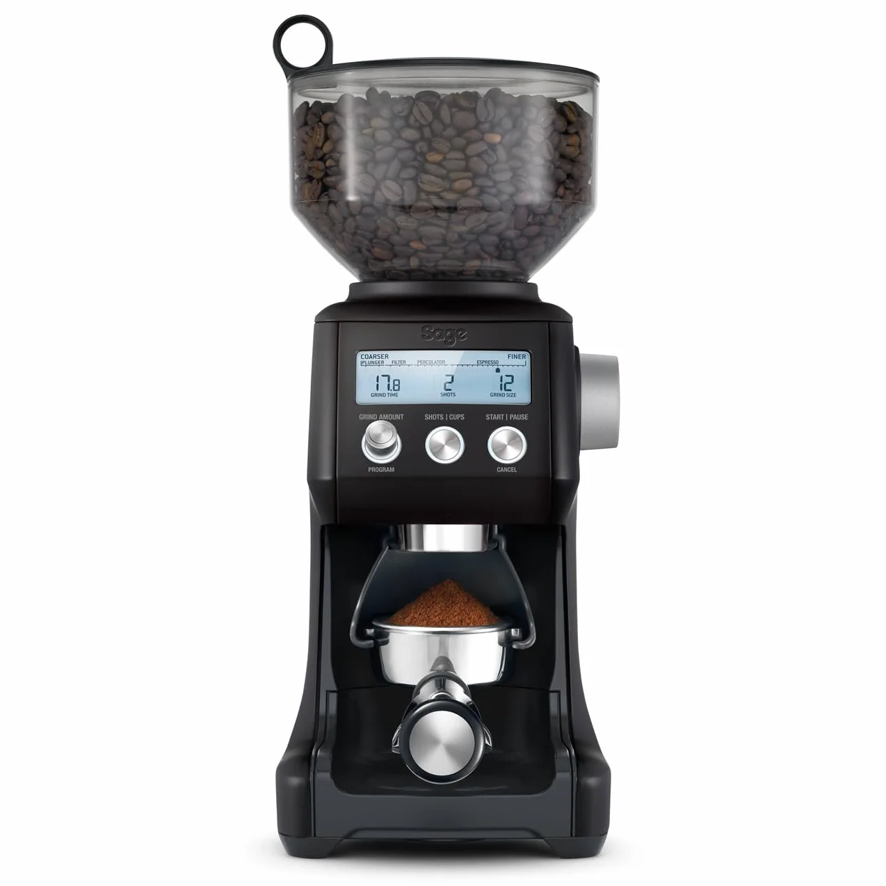 Sage Smart Grinder Pro - Molinillo de Café Eléctrico de Fresas Cónicas - Programable, Automático - 60 Configuraciones de Molienda - 165 W, Incl. Adaptadores para Portafiltros - Trufa Negra