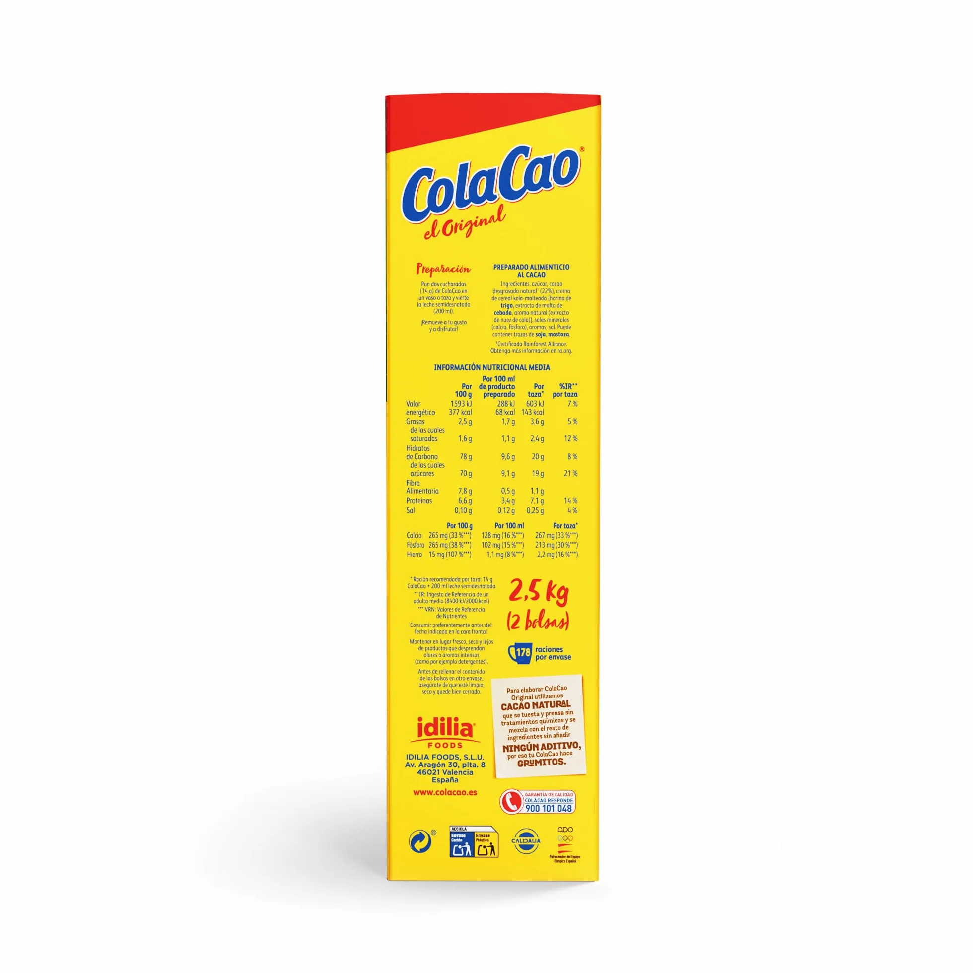 ColaCao Original Cacao Soluble Natural sin Aditivos 2,5kg Formato Ahorro