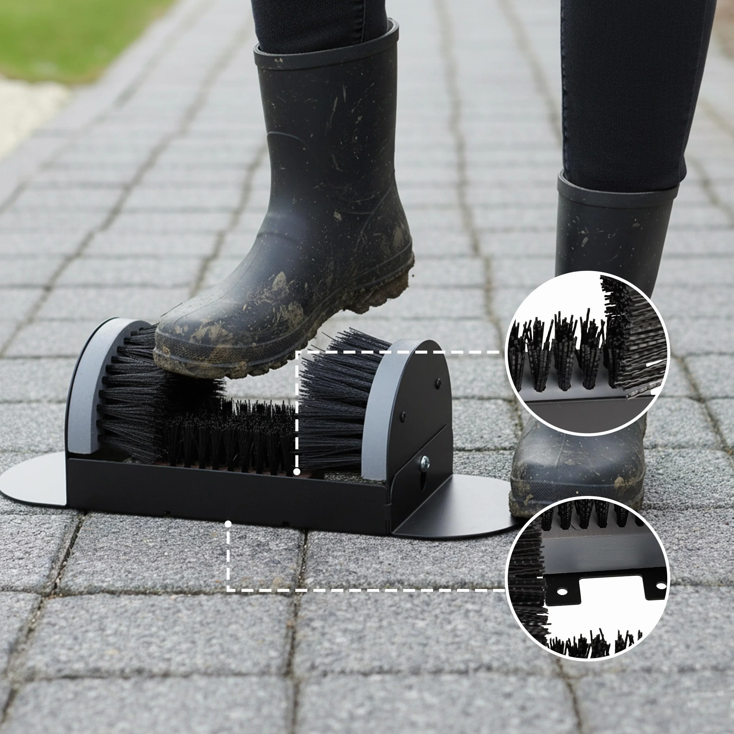 Relaxdays Rascador de Zapatos con cepillos en 360°, Felpudo Exterior, cerdas duraderas, fijación al Suelo, Negro/Gris