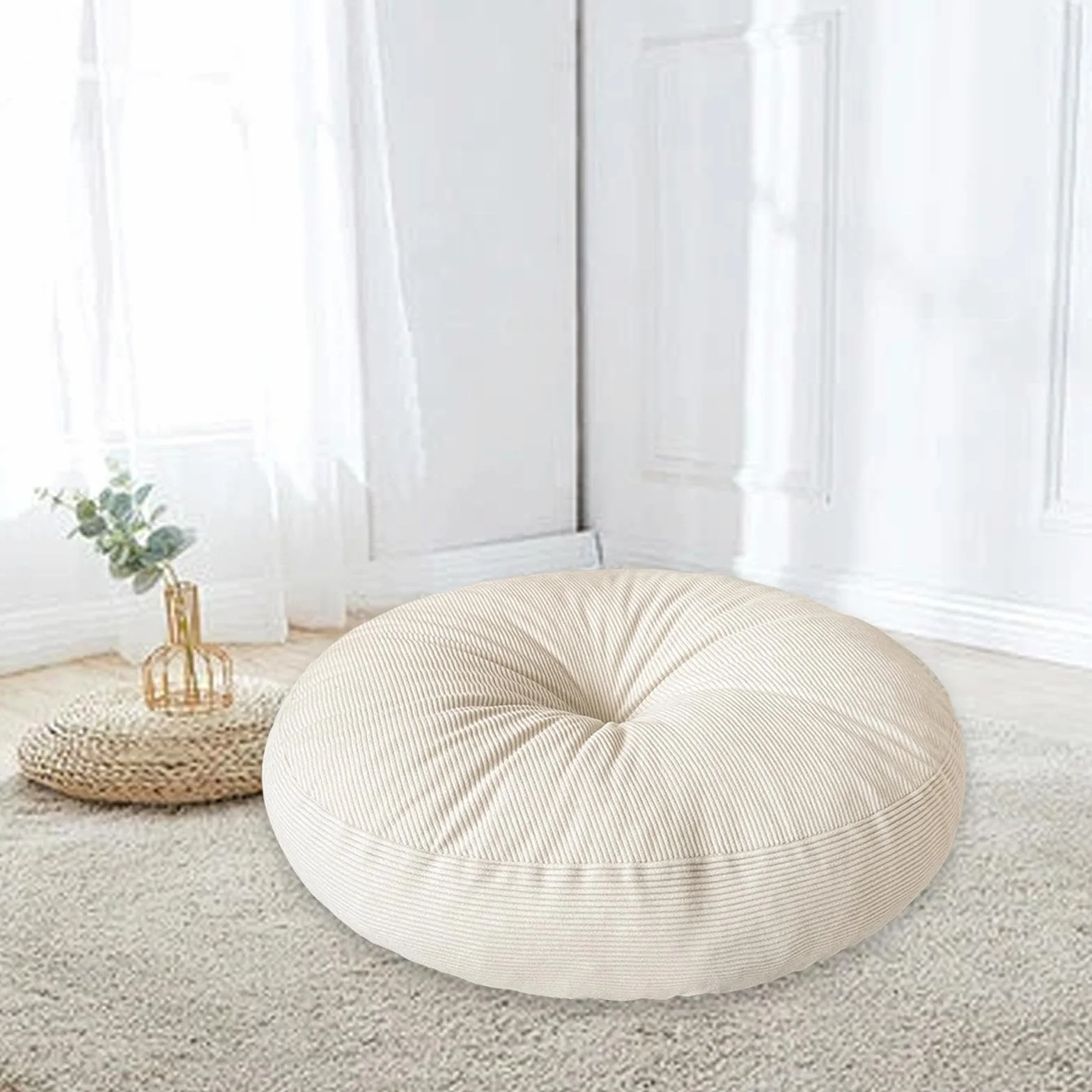 Milageto Cojín de Suelo Redondo para Meditación, Asiento Suave Grande, Beige