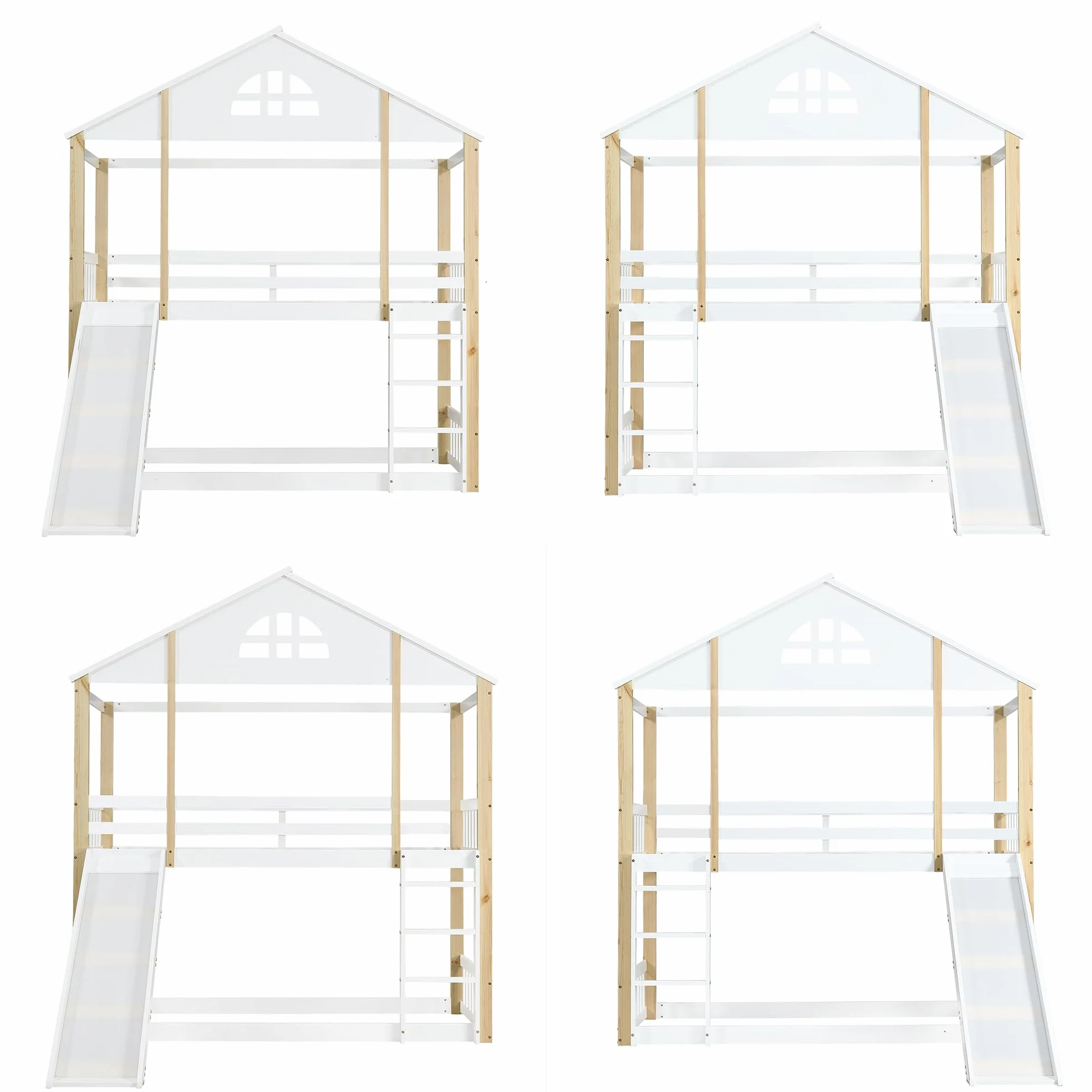 Soweiz Litera Infantil con Tobogán y Escalera, Cama Alta Casa de Madera, 90x200 cm
